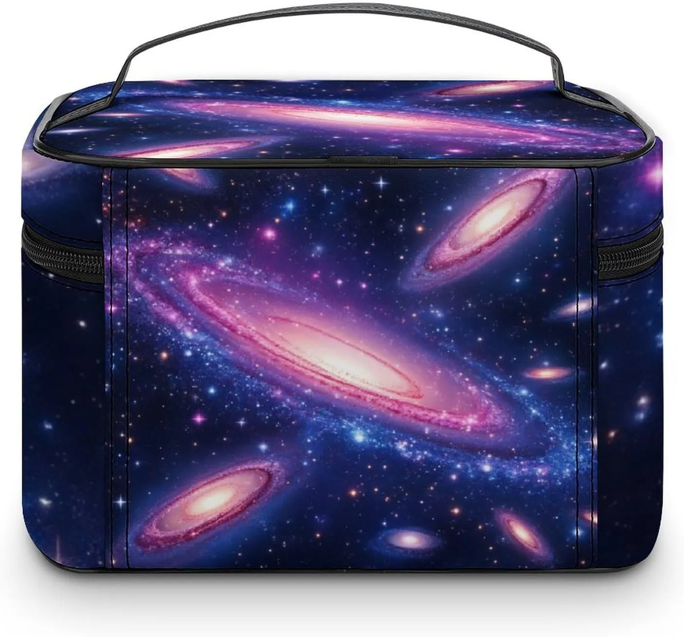 Travel Cosmetic Cases for Women, Multifunctional Makeup Organizer Bag, Space Galaxy Constellation Zodiac Star Purple Blue Toiletry Storage Bag with Handle and Divider
