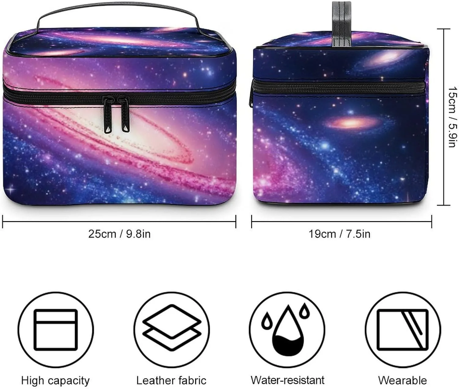 Travel Cosmetic Cases for Women, Multifunctional Makeup Organizer Bag, Space Galaxy Constellation Zodiac Star Purple Blue Toiletry Storage Bag with Handle and Divider