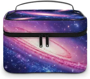 Travel Cosmetic Cases for Women, Multifunctional Makeup Organizer Bag, Space Galaxy Constellation Zodiac Star Purple Blue Toiletry Storage Bag with Handle and Divider