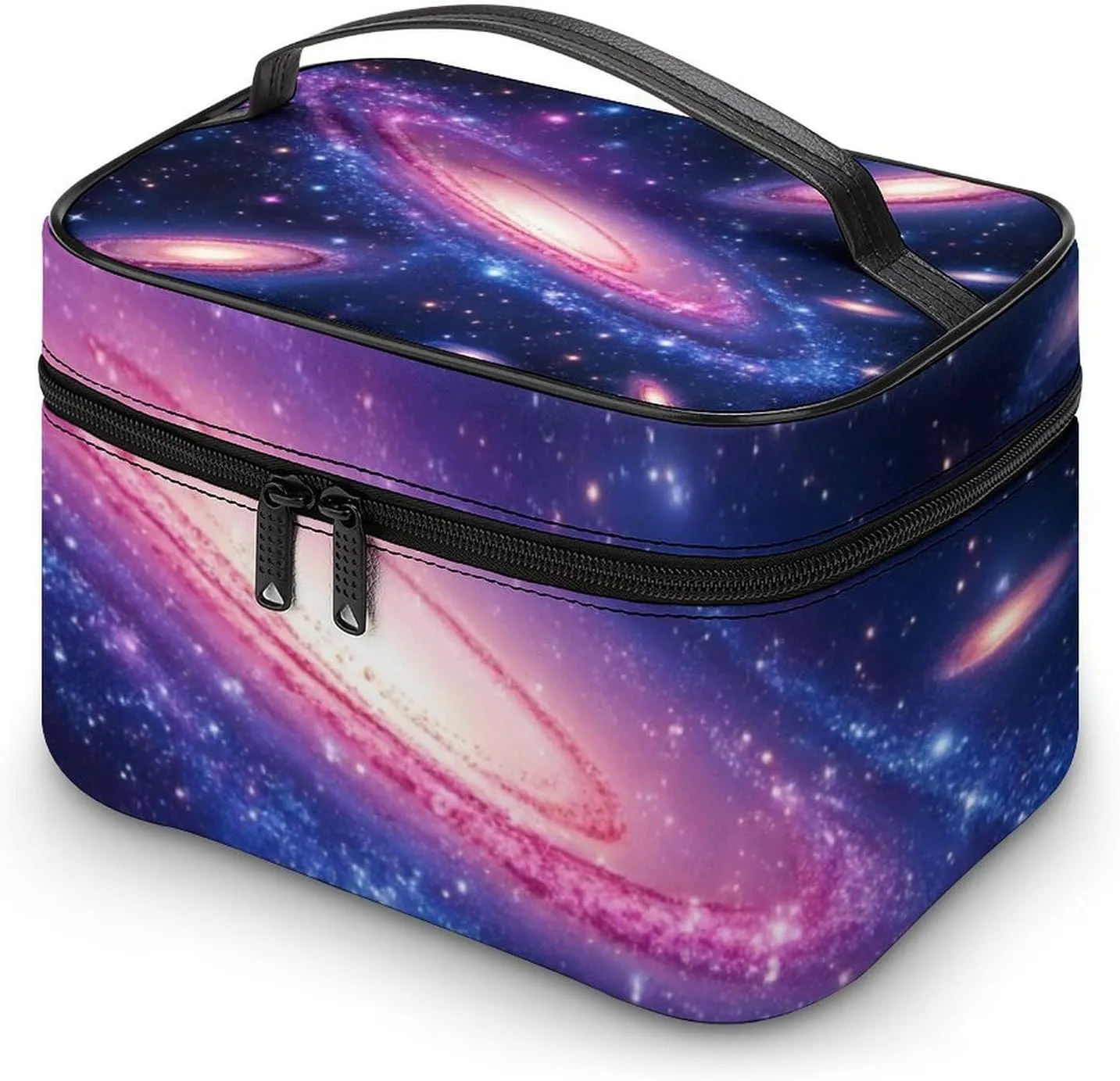 Travel Cosmetic Cases for Women, Multifunctional Makeup Organizer Bag, Space Galaxy Constellation Zodiac Star Purple Blue Toiletry Storage Bag with Handle and Divider