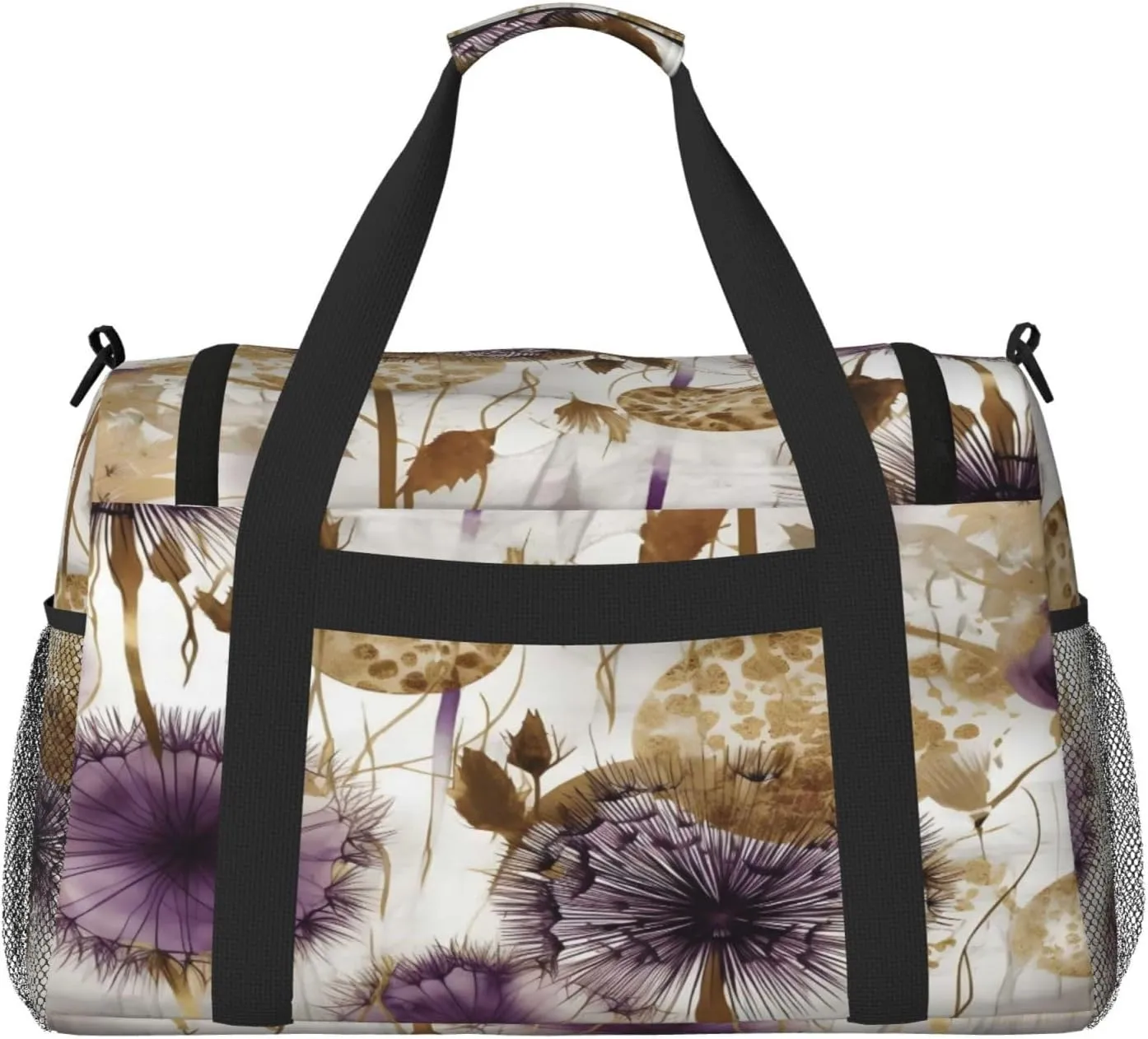 Travel Duffel Bag For Men Women, Purple Dandelion Abstract Art Carry On Sport Gym Bag With Shoulder Strap Lightweight Waterproof Weekender Bag Overnight Bag