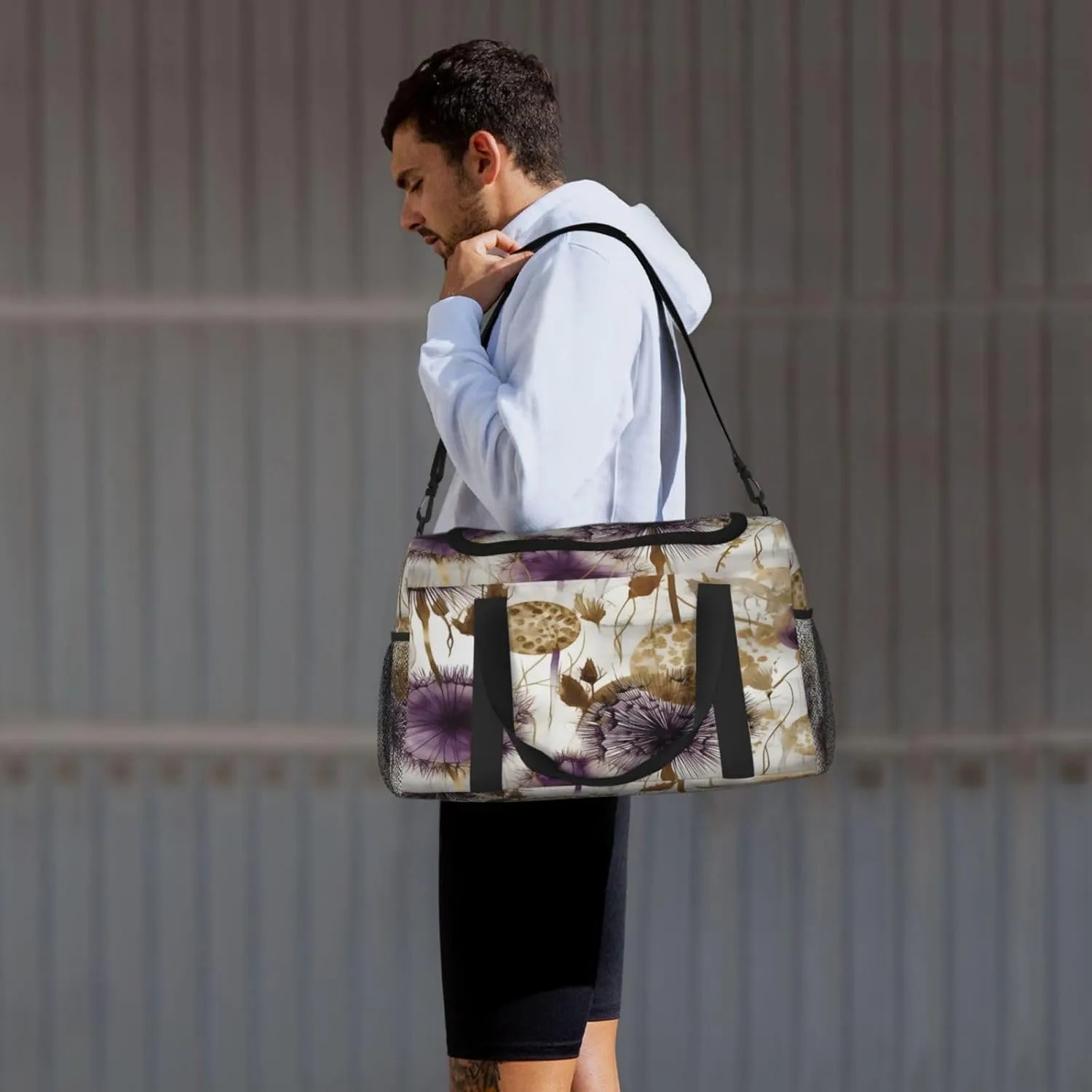 Travel Duffel Bag For Men Women, Purple Dandelion Abstract Art Carry On Sport Gym Bag With Shoulder Strap Lightweight Waterproof Weekender Bag Overnight Bag