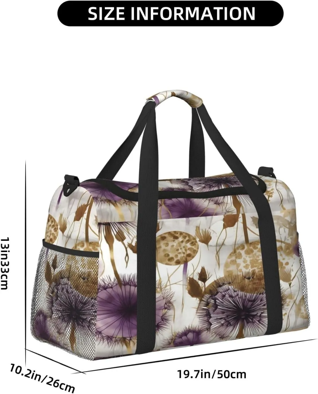 Travel Duffel Bag For Men Women, Purple Dandelion Abstract Art Carry On Sport Gym Bag With Shoulder Strap Lightweight Waterproof Weekender Bag Overnight Bag