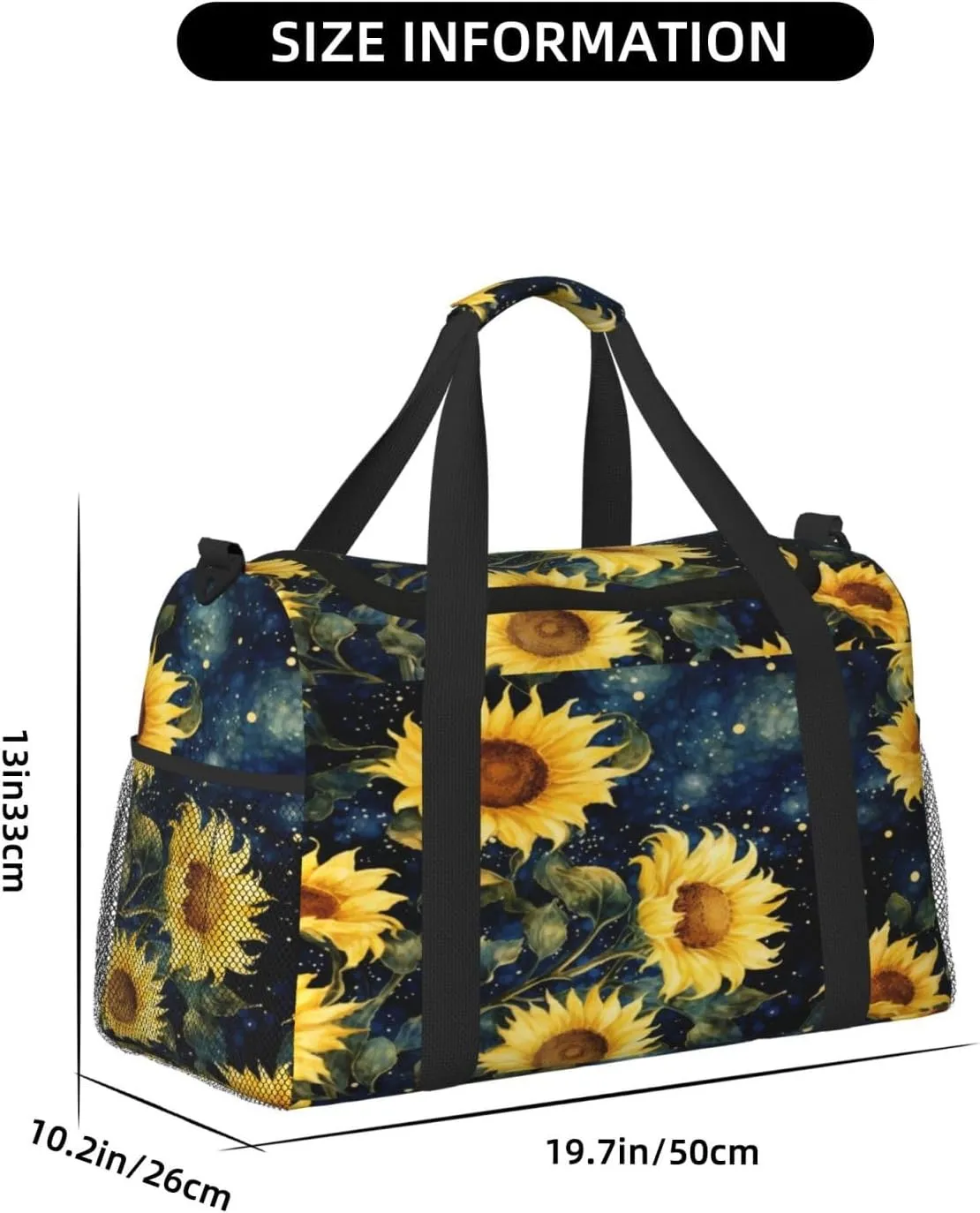 Travel Duffel Bag For Men Women, Sunflower Galaxy Starry Sky Painting Carry On Sport Gym Bag With Shoulder Strap Lightweight Waterproof Weekender Bag Overnight Bag