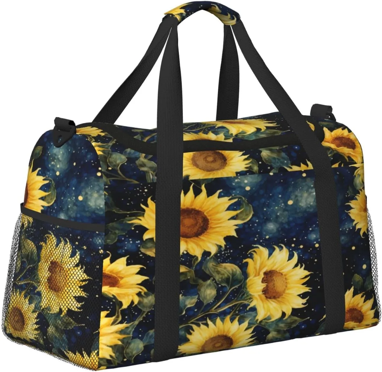 Travel Duffel Bag For Men Women, Sunflower Galaxy Starry Sky Painting Carry On Sport Gym Bag With Shoulder Strap Lightweight Waterproof Weekender Bag Overnight Bag