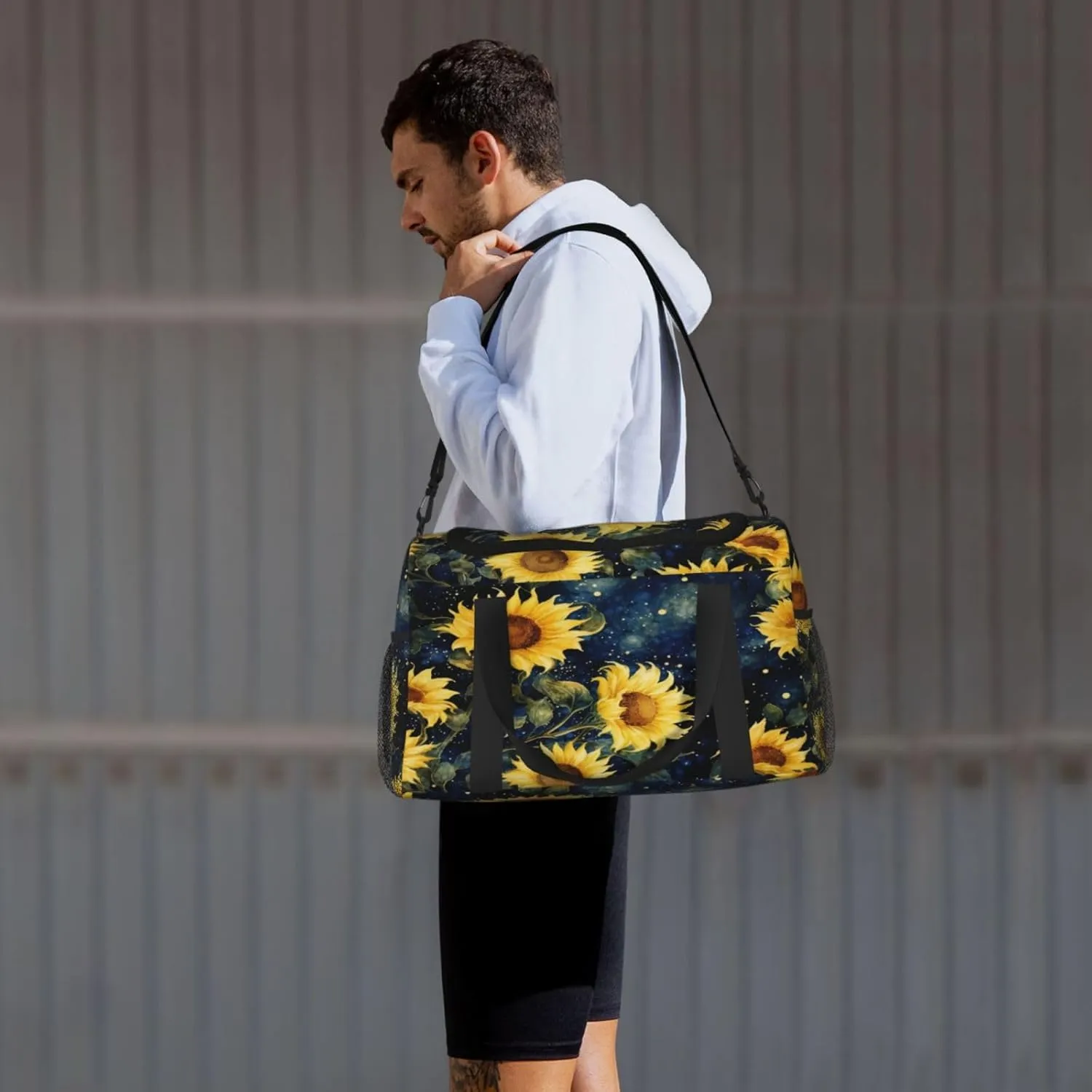 Travel Duffel Bag For Men Women, Sunflower Galaxy Starry Sky Painting Carry On Sport Gym Bag With Shoulder Strap Lightweight Waterproof Weekender Bag Overnight Bag