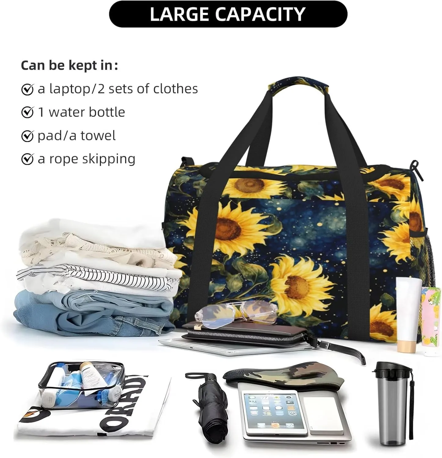 Travel Duffel Bag For Men Women, Sunflower Galaxy Starry Sky Painting Carry On Sport Gym Bag With Shoulder Strap Lightweight Waterproof Weekender Bag Overnight Bag