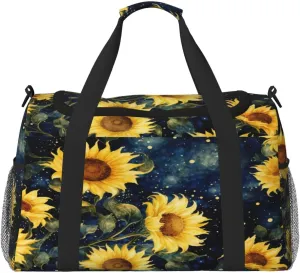 Travel Duffel Bag For Men Women, Sunflower Galaxy Starry Sky Painting Carry On Sport Gym Bag With Shoulder Strap Lightweight Waterproof Weekender Bag Overnight Bag