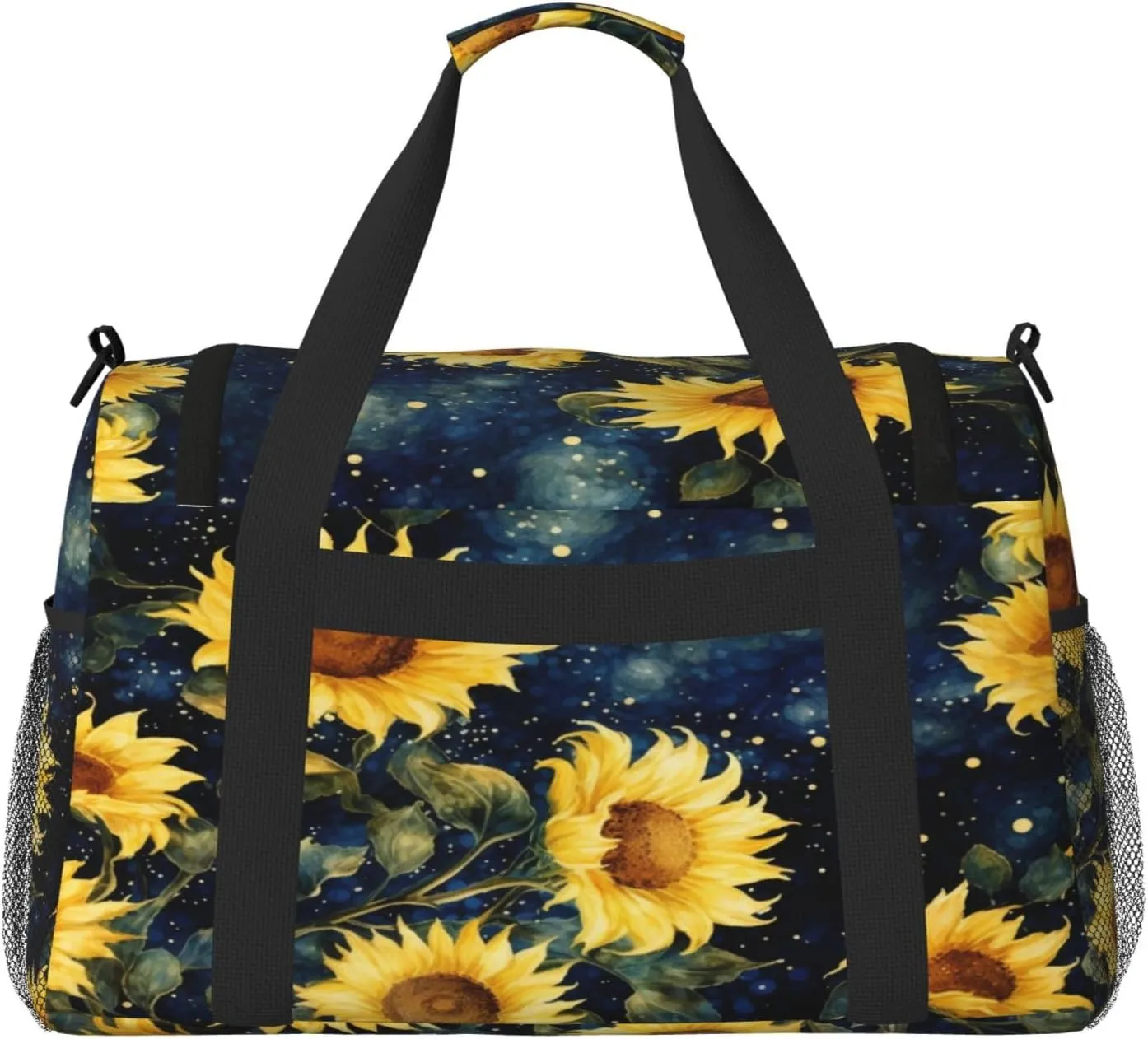 Travel Duffel Bag For Men Women, Sunflower Galaxy Starry Sky Painting Carry On Sport Gym Bag With Shoulder Strap Lightweight Waterproof Weekender Bag Overnight Bag