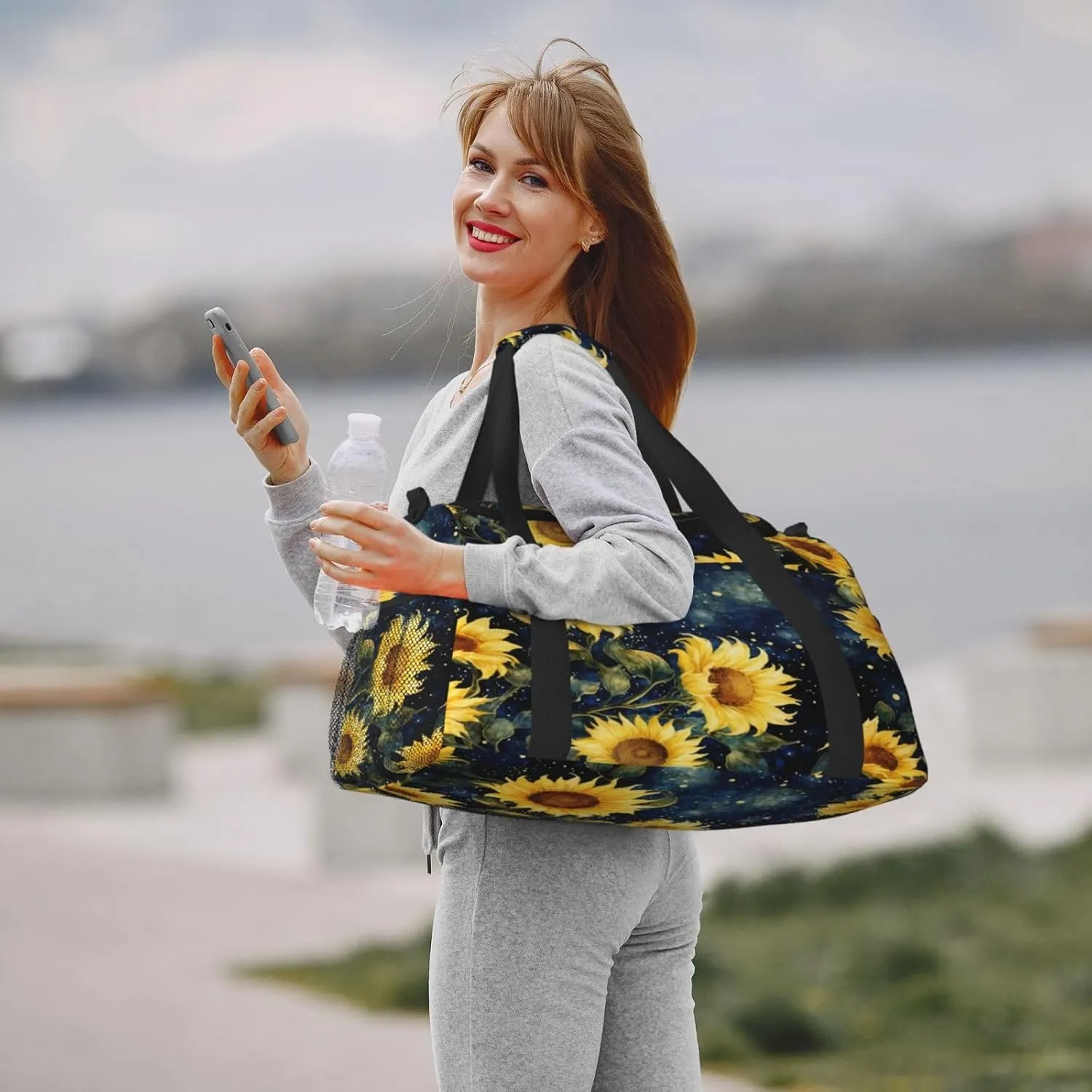 Travel Duffel Bag For Men Women, Sunflower Galaxy Starry Sky Painting Carry On Sport Gym Bag With Shoulder Strap Lightweight Waterproof Weekender Bag Overnight Bag