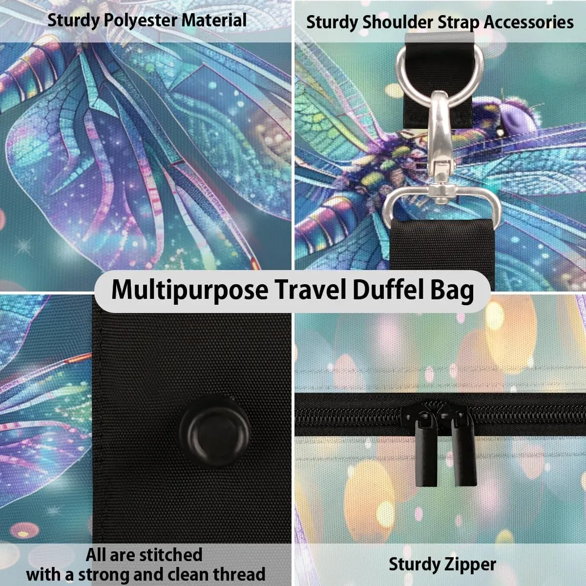 Travel Duffel Bag, Glitter Dragonfly Sports Tote Gym Bag Foldable Western Aztec Weekender Bag Carry on Luggage Handle Bag Overnight Shoulder Bag for Women Men,A-152