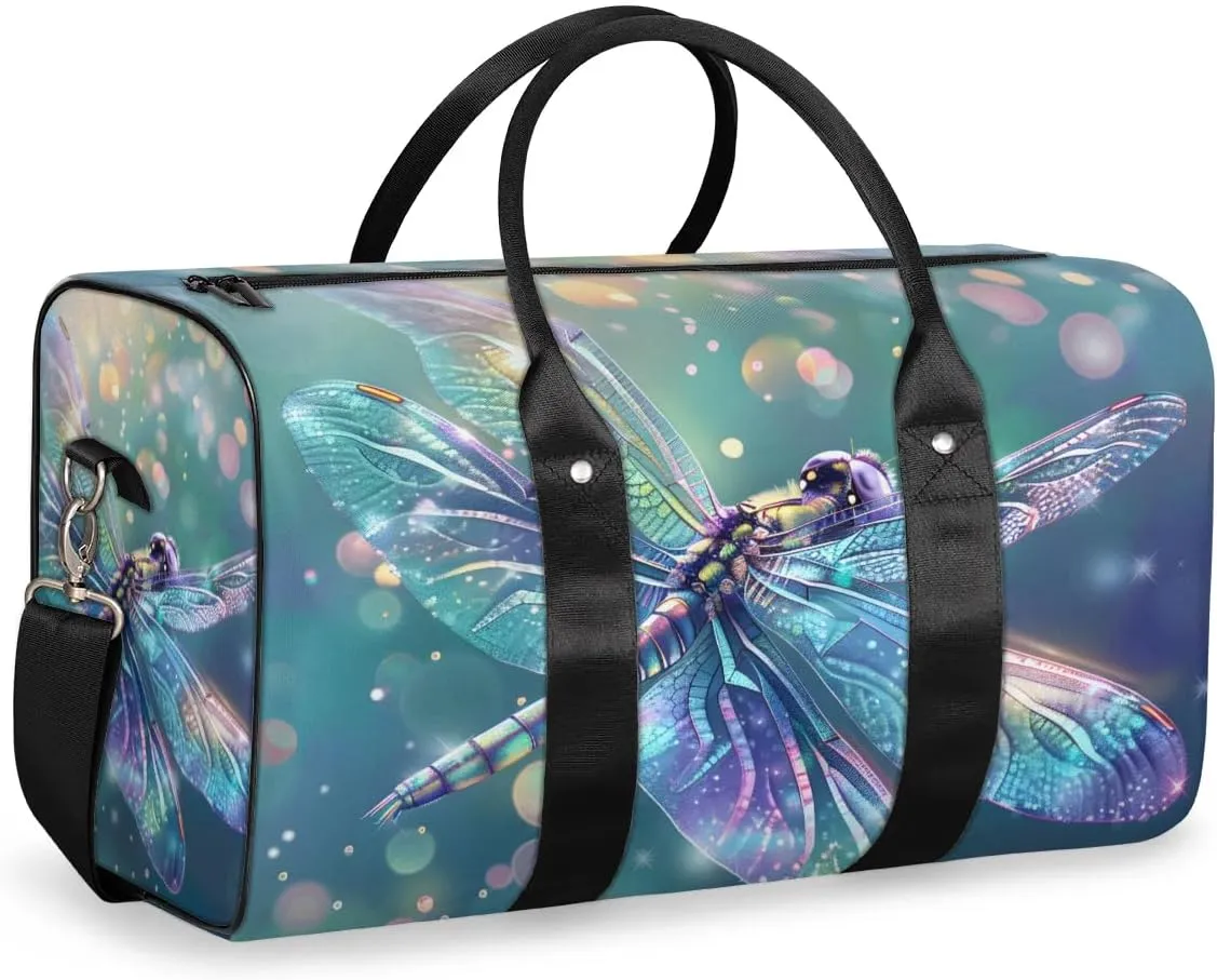 Travel Duffel Bag, Glitter Dragonfly Sports Tote Gym Bag Foldable Western Aztec Weekender Bag Carry on Luggage Handle Bag Overnight Shoulder Bag for Women Men,A-152