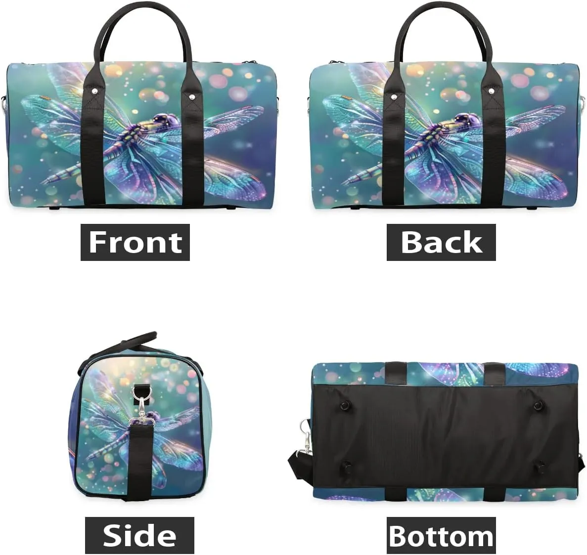 Travel Duffel Bag, Glitter Dragonfly Sports Tote Gym Bag Foldable Western Aztec Weekender Bag Carry on Luggage Handle Bag Overnight Shoulder Bag for Women Men,A-152