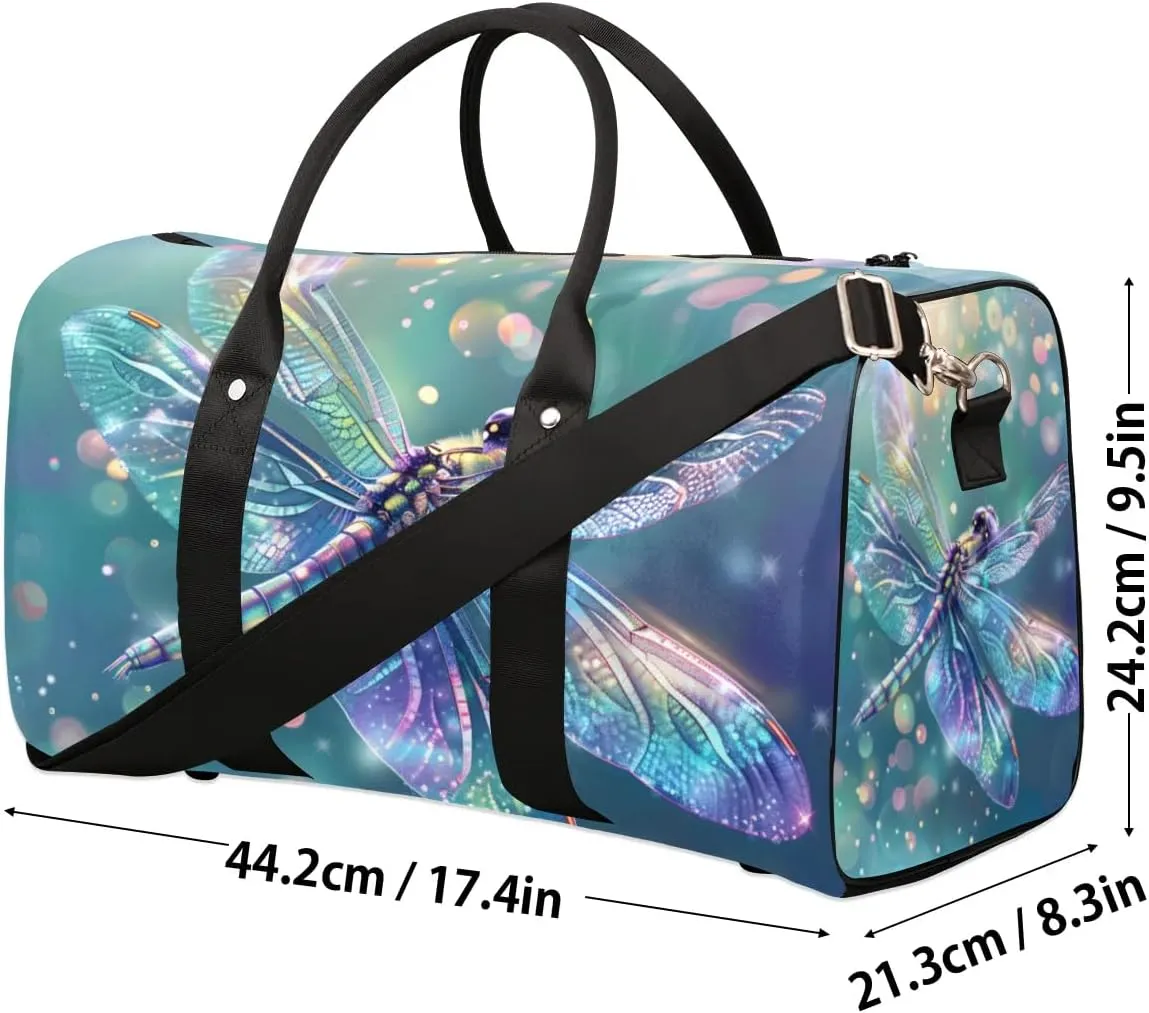 Travel Duffel Bag, Glitter Dragonfly Sports Tote Gym Bag Foldable Western Aztec Weekender Bag Carry on Luggage Handle Bag Overnight Shoulder Bag for Women Men,A-152