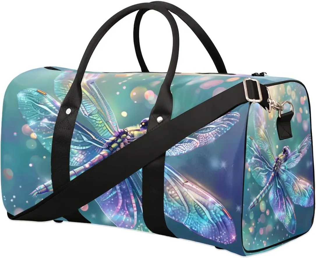 Travel Duffel Bag, Glitter Dragonfly Sports Tote Gym Bag Foldable Western Aztec Weekender Bag Carry on Luggage Handle Bag Overnight Shoulder Bag for Women Men,A-152