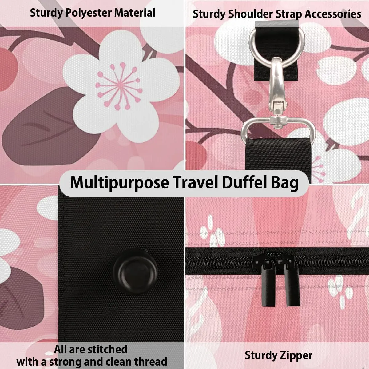Travel Duffel Bag, Japan Cherry Blossoms Flower Floral Sports Tote Gym Bag Foldable Western Aztec Weekender Bag Carry on Luggage Handle Bag Overnight Shoulder Bag for Women Men,A-230