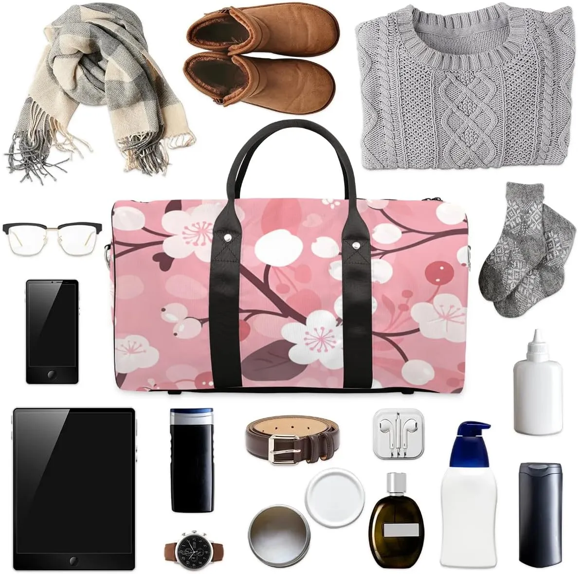 Travel Duffel Bag, Japan Cherry Blossoms Flower Floral Sports Tote Gym Bag Foldable Western Aztec Weekender Bag Carry on Luggage Handle Bag Overnight Shoulder Bag for Women Men,A-230