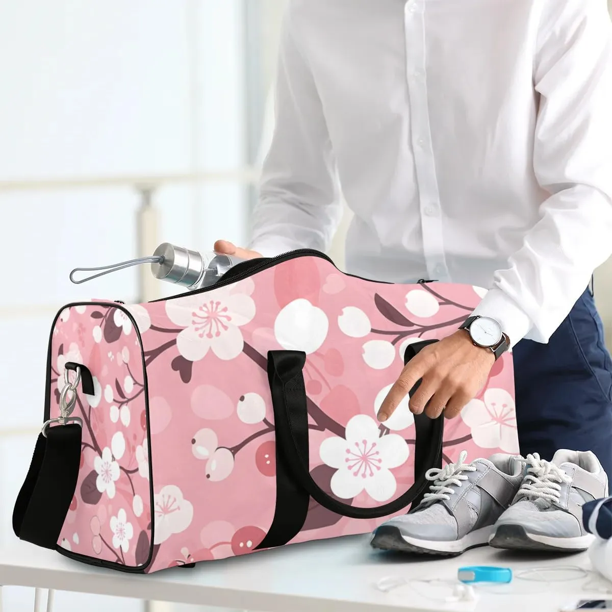 Travel Duffel Bag, Japan Cherry Blossoms Flower Floral Sports Tote Gym Bag Foldable Western Aztec Weekender Bag Carry on Luggage Handle Bag Overnight Shoulder Bag for Women Men,A-230