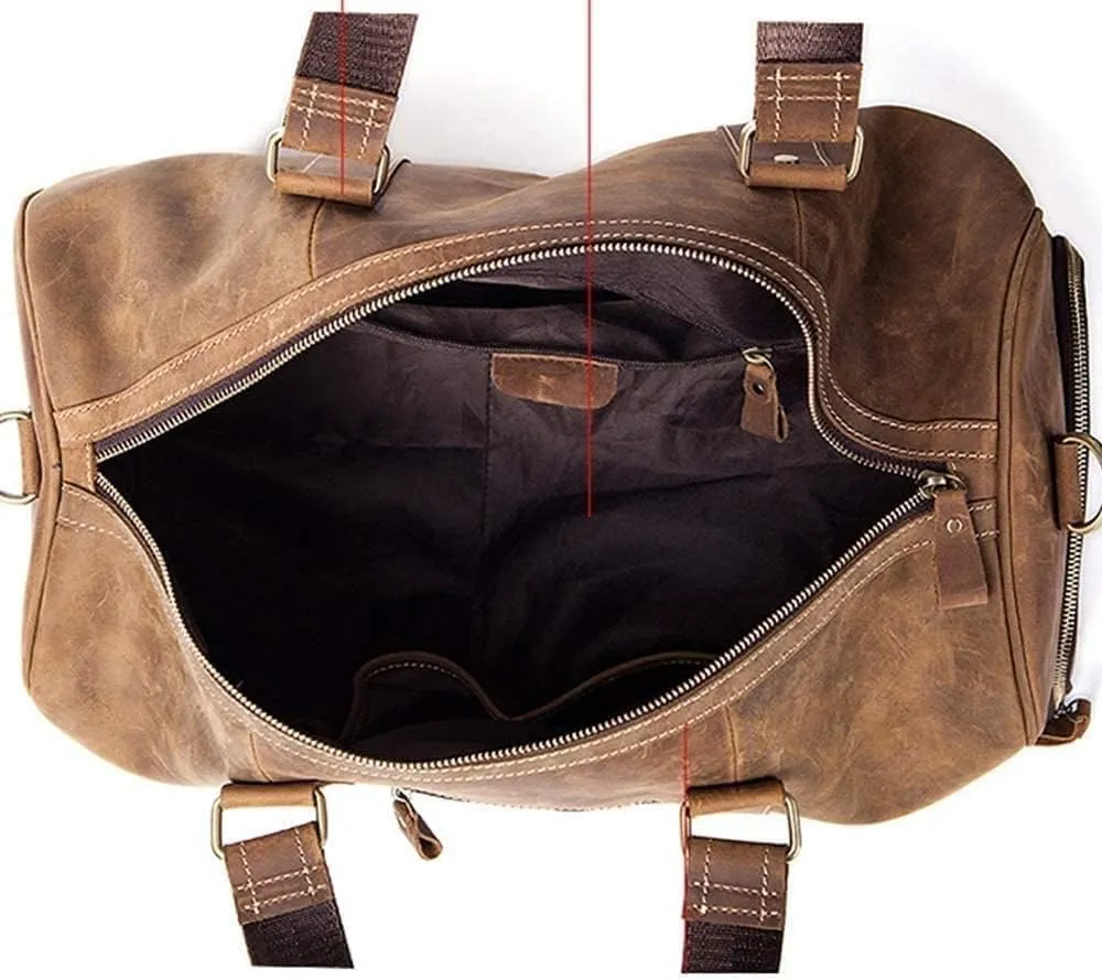 Travel Duffel Bag, Leather Duffel Bag Overnight Weekender Bag Gym Bag for Men (Brown 47x23x24cm)