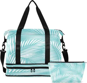 Travel Duffel Bag Leaves Of Palm Tree Weekender Overnight Bag for Women Men With Shoe Compartments Tropical Hawaii Sports Tote Gym Bag with Wet Pocket for Travel Sport Yoga 17 Inch