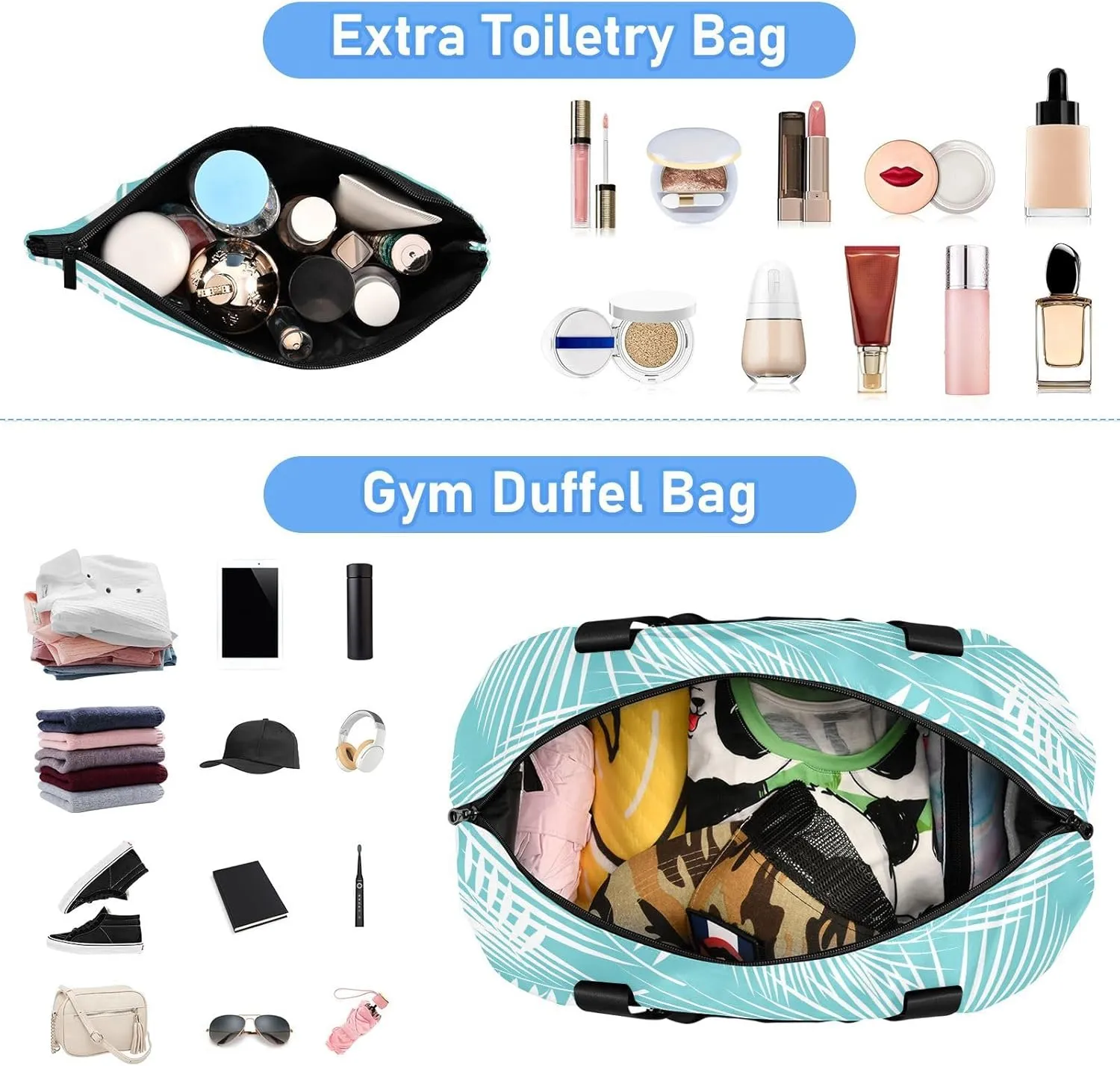 Travel Duffel Bag Leaves Of Palm Tree Weekender Overnight Bag for Women Men With Shoe Compartments Tropical Hawaii Sports Tote Gym Bag with Wet Pocket for Travel Sport Yoga 17 Inch