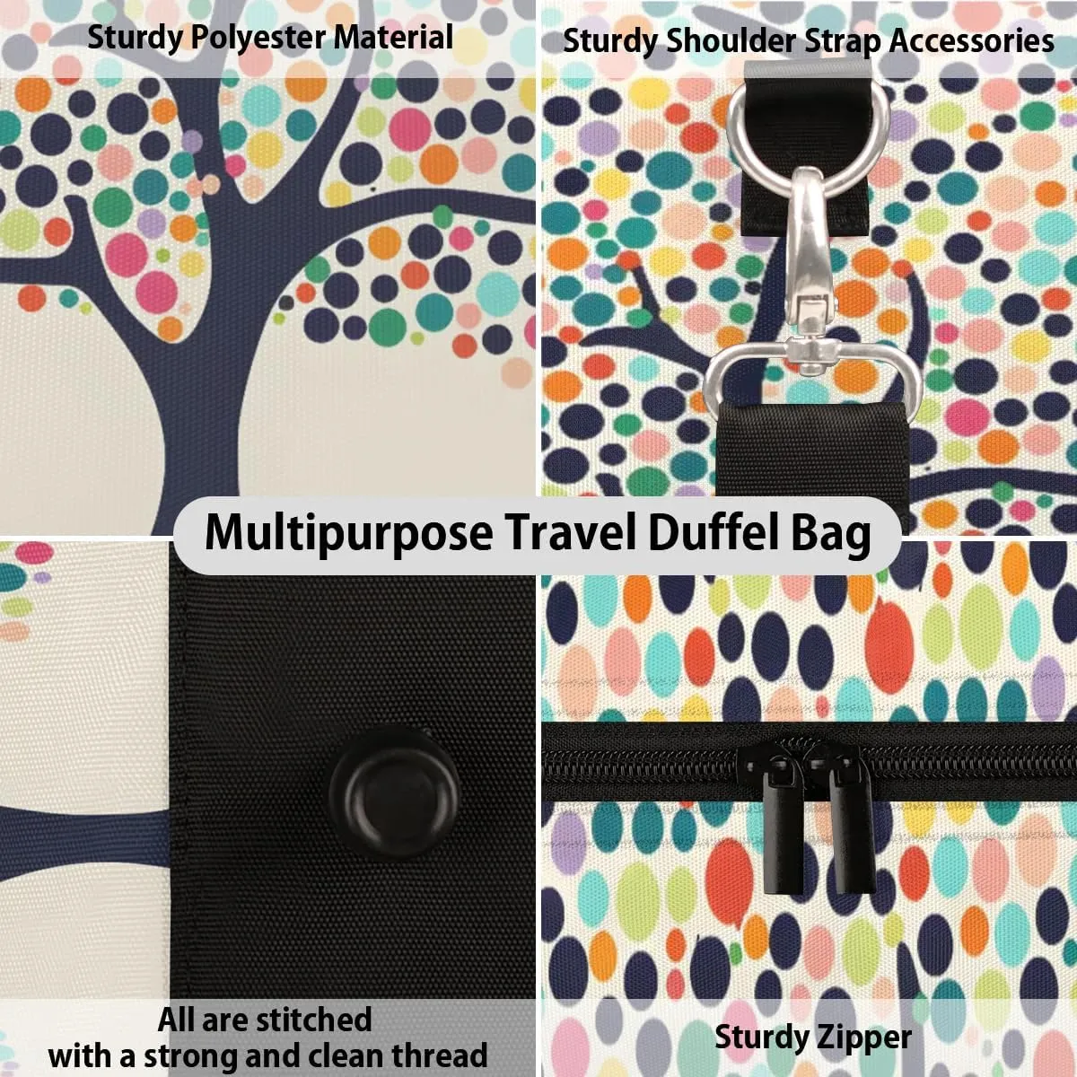 Travel Duffel Bag, Polka Dot Tree Sports Tote Gym Bag Foldable Western Aztec Weekender Bag Carry on Luggage Handle Bag Overnight Shoulder Bag for Women Men,A-427