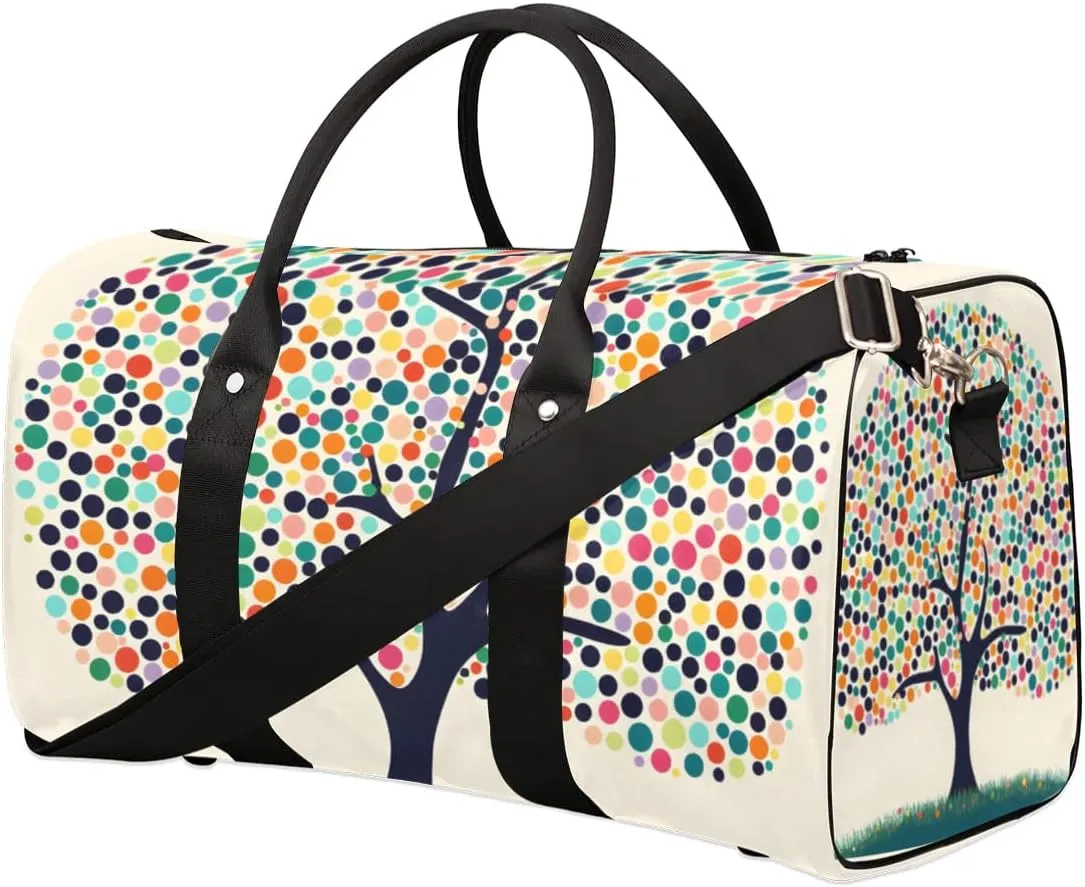 Travel Duffel Bag, Polka Dot Tree Sports Tote Gym Bag Foldable Western Aztec Weekender Bag Carry on Luggage Handle Bag Overnight Shoulder Bag for Women Men,A-427