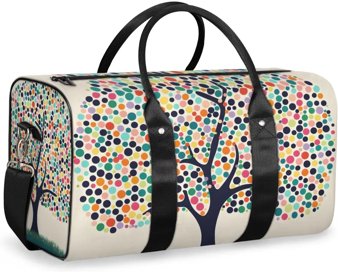 Travel Duffel Bag, Polka Dot Tree Sports Tote Gym Bag Foldable Western Aztec Weekender Bag Carry on Luggage Handle Bag Overnight Shoulder Bag for Women Men,A-427