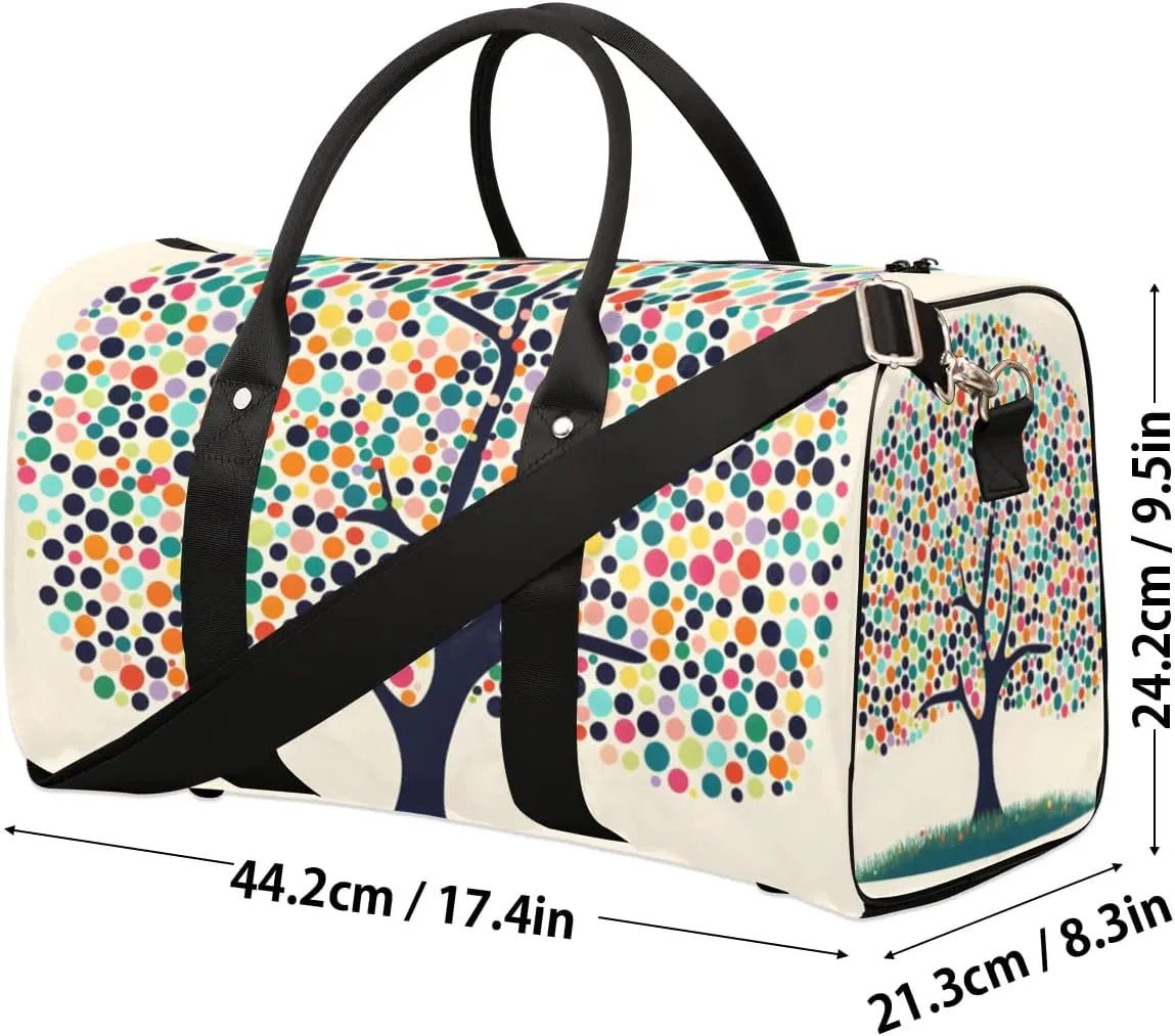 Travel Duffel Bag, Polka Dot Tree Sports Tote Gym Bag Foldable Western Aztec Weekender Bag Carry on Luggage Handle Bag Overnight Shoulder Bag for Women Men,A-427