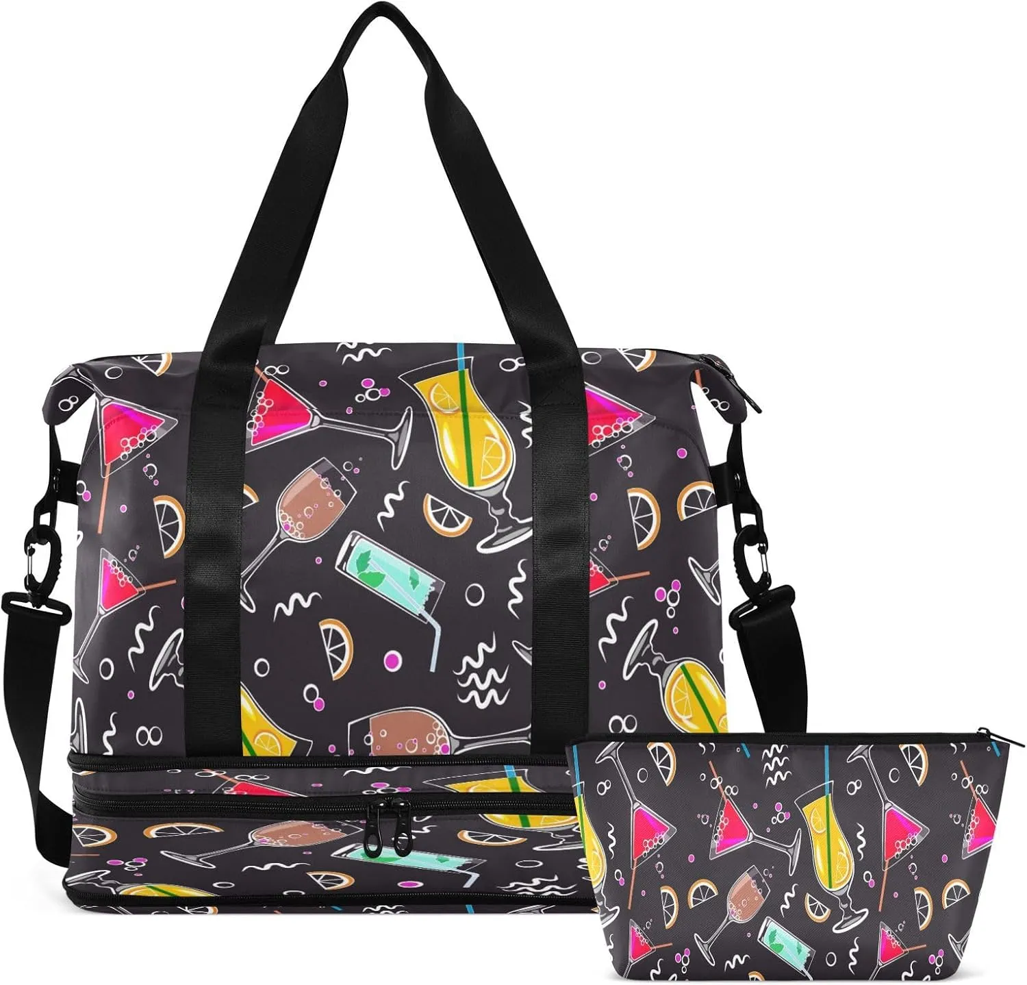Travel Duffel Bag Tropical Cocktails Weekender Overnight Bag for Women Men With Shoe Compartments Summer Juice Sports Tote Gym Bag with Wet Pocket for Travel Sport Yoga 17 Inch