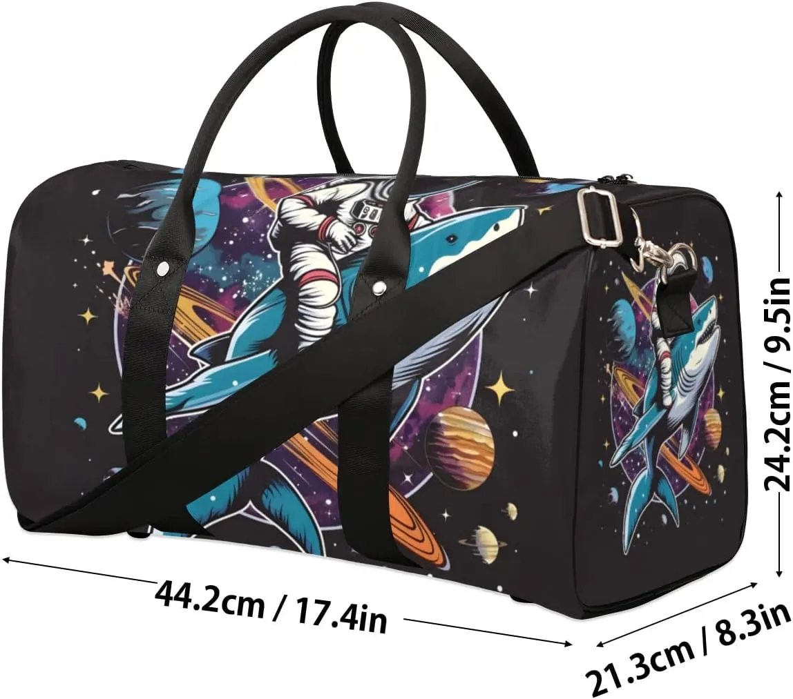 Travel Duffel Bag, Universe Astronaut Shark Planet Sports Tote Gym Bag Foldable Western Aztec Weekender Bag Carry on Luggage Handle Bag Overnight Shoulder Bag for Women Men,A-1026