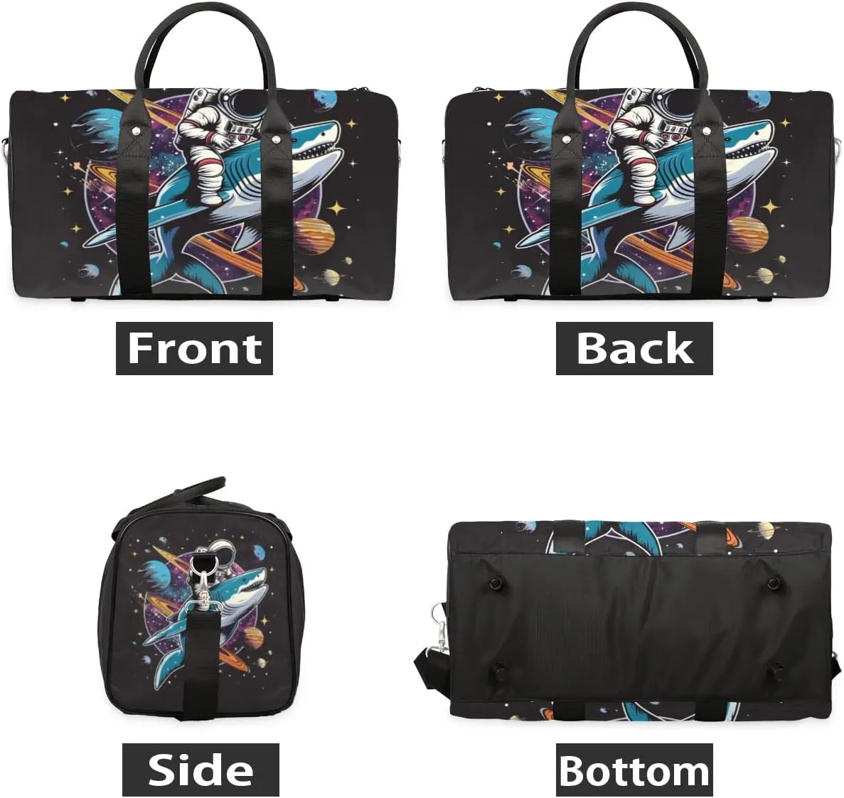 Travel Duffel Bag, Universe Astronaut Shark Planet Sports Tote Gym Bag Foldable Western Aztec Weekender Bag Carry on Luggage Handle Bag Overnight Shoulder Bag for Women Men,A-1026