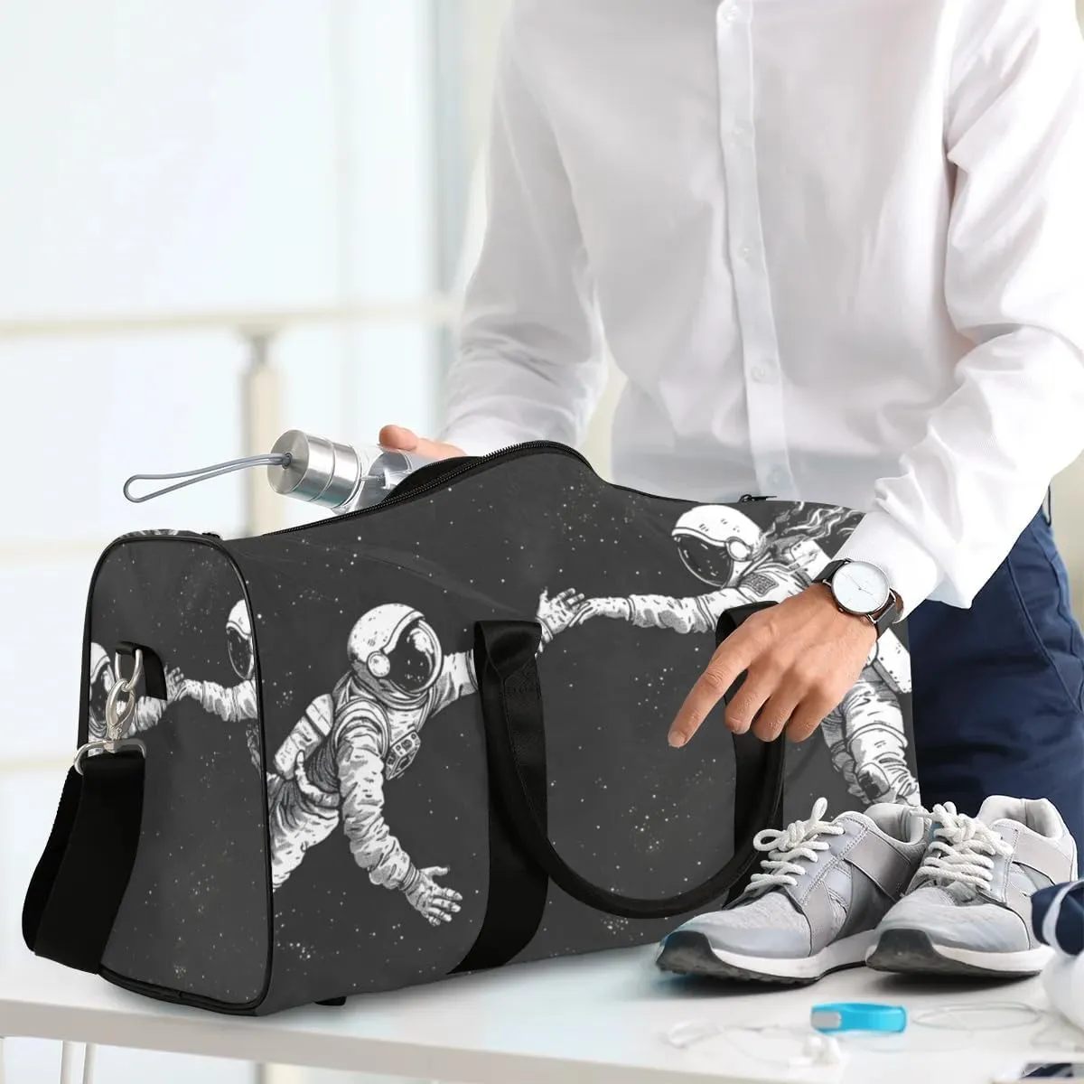Travel Duffel Bag, Universe Astronaut Space Sports Tote Gym Bag Foldable Western Aztec Weekender Bag Carry on Luggage Handle Bag Overnight Shoulder Bag for Women Men,A-1027