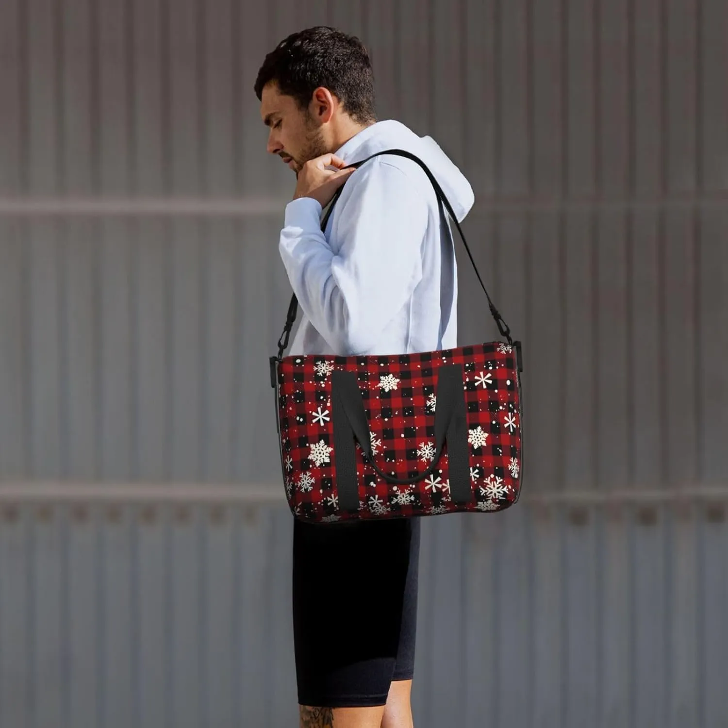Travel Duffle Bag Buffalo Christmas Snowflake Weekender Overnight Bags Luggage Bag for Women Men Waterproof Sports Gym Bag Hand Bag with Shoulder Strap