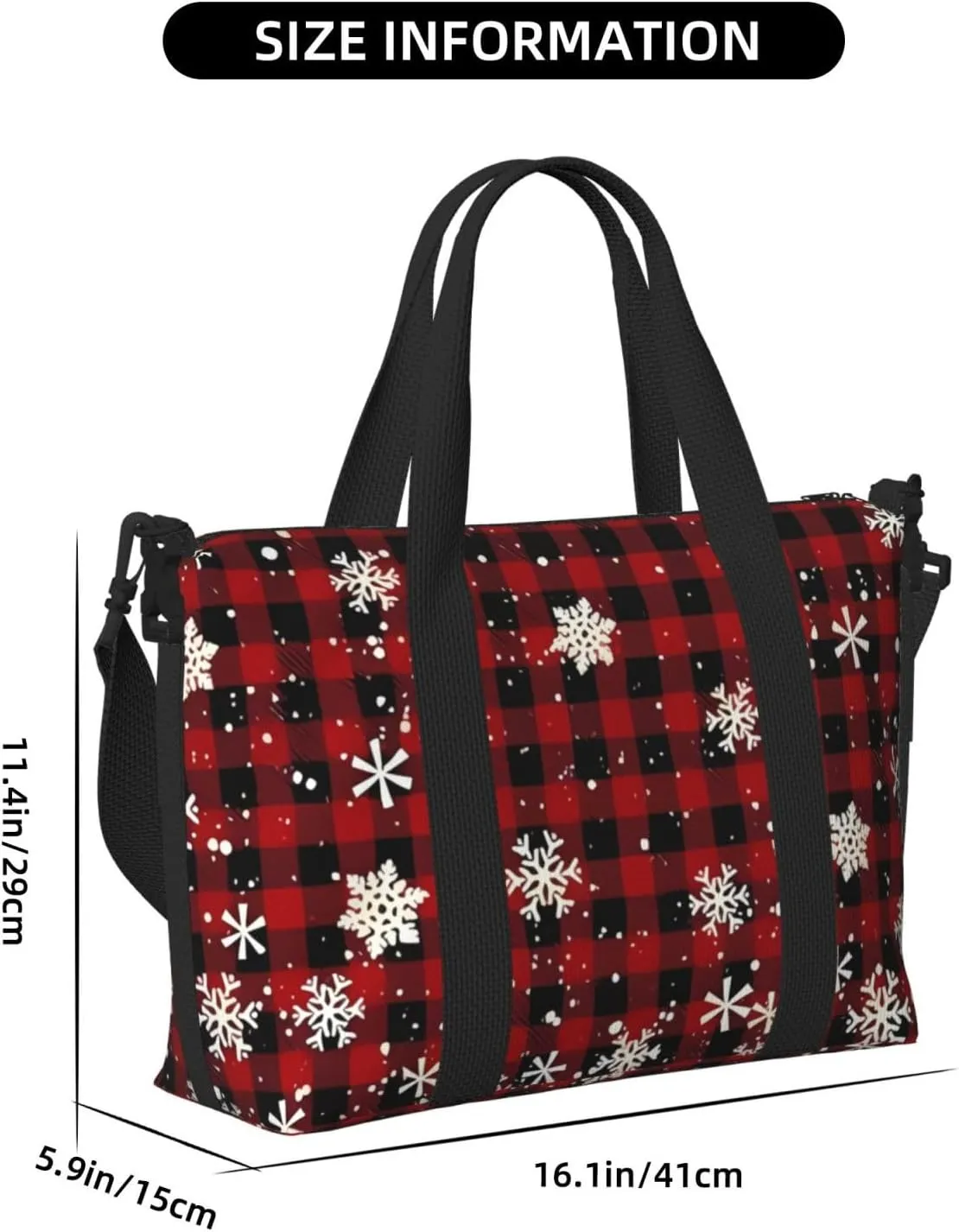 Travel Duffle Bag Buffalo Christmas Snowflake Weekender Overnight Bags Luggage Bag for Women Men Waterproof Sports Gym Bag Hand Bag with Shoulder Strap