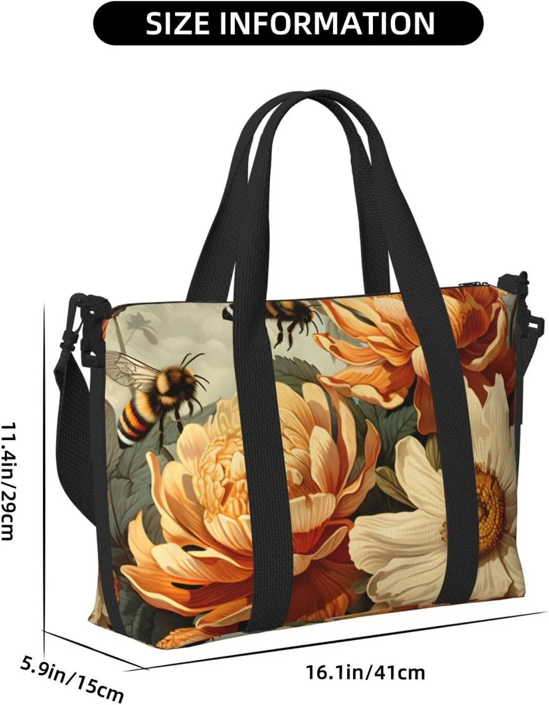 Travel Duffle Bag Chrysanthemum Bee Weekender Overnight Bags Luggage Bag for Women Men Waterproof Sports Gym Bag Hand Bag with Shoulder Strap