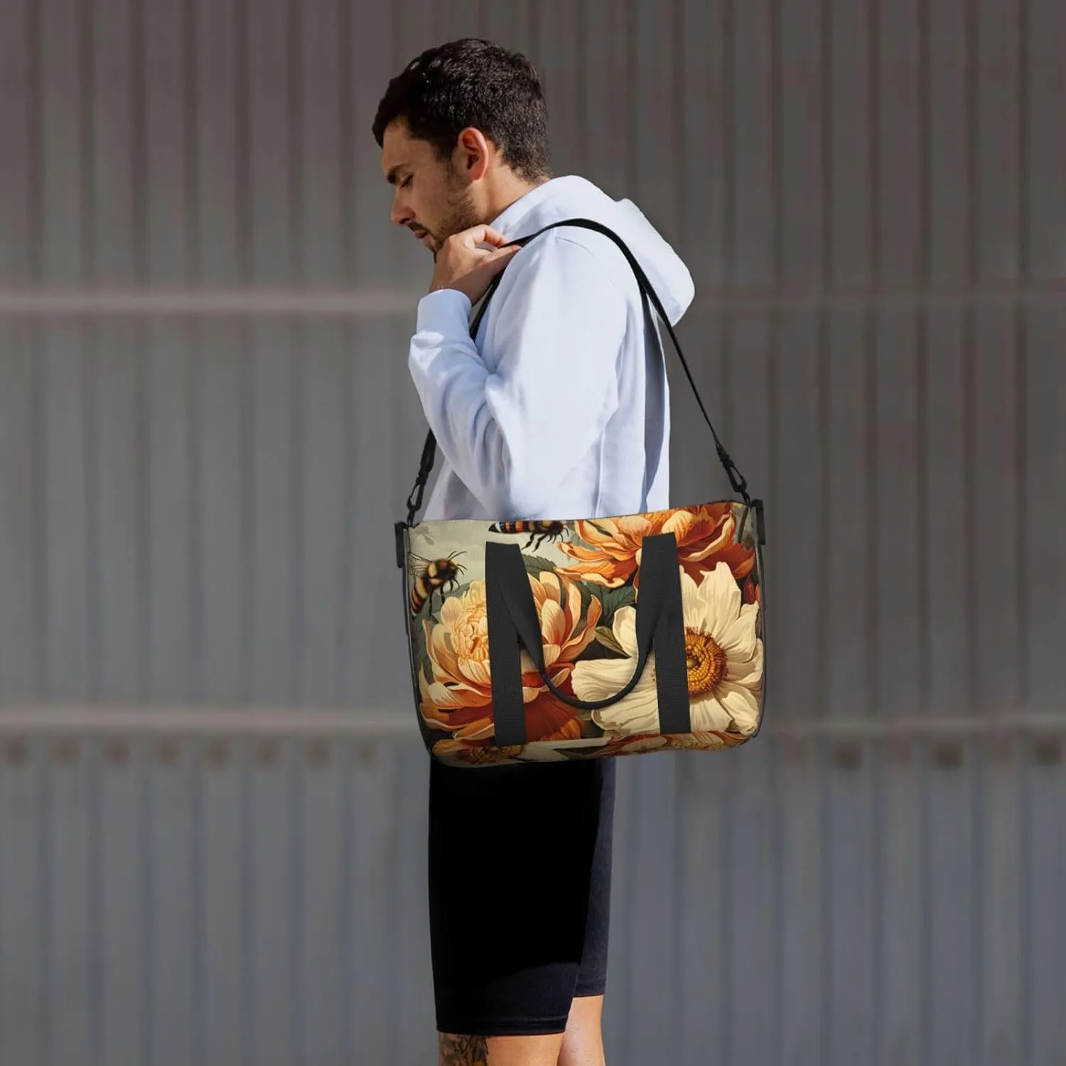 Travel Duffle Bag Chrysanthemum Bee Weekender Overnight Bags Luggage Bag for Women Men Waterproof Sports Gym Bag Hand Bag with Shoulder Strap