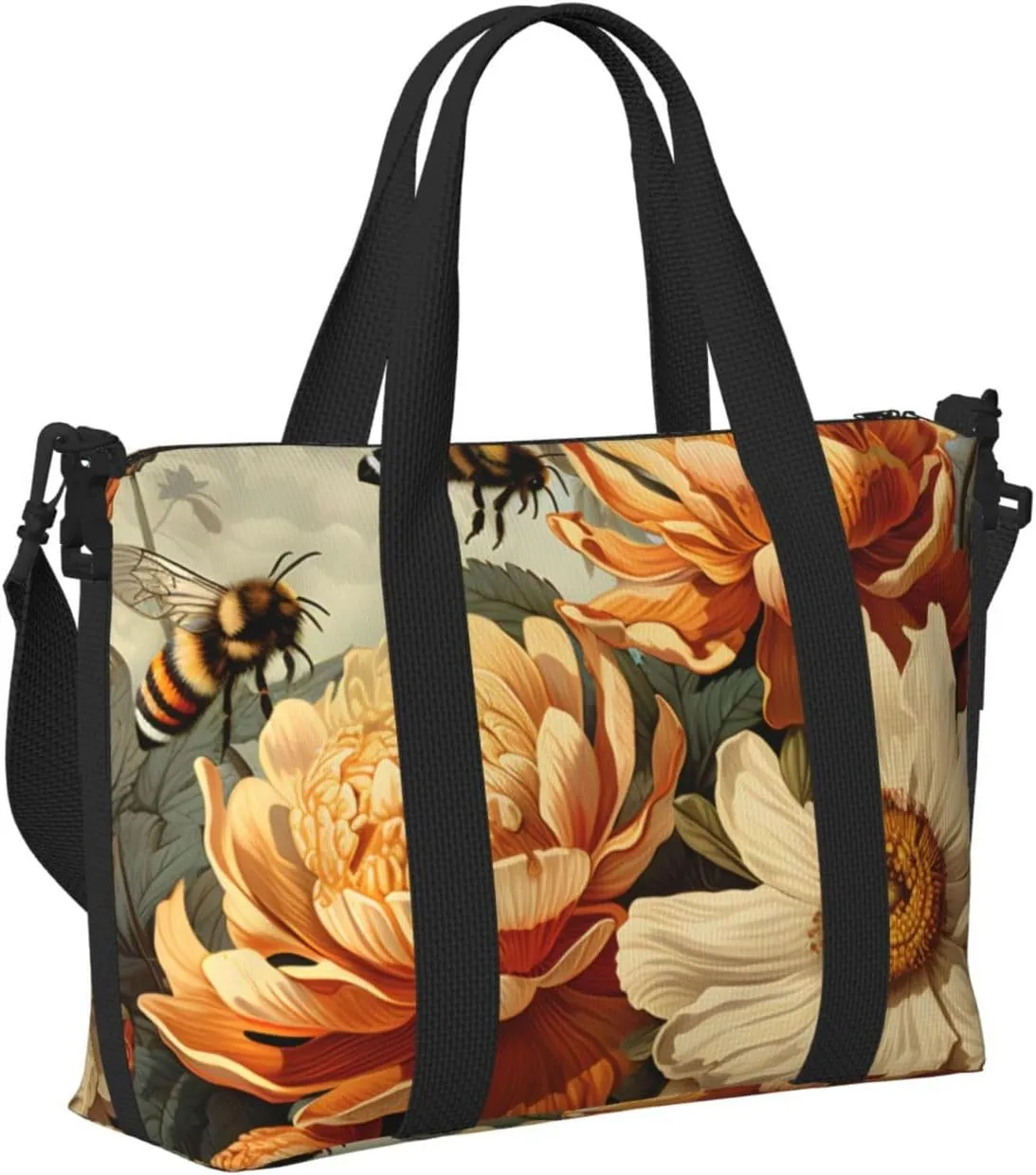 Travel Duffle Bag Chrysanthemum Bee Weekender Overnight Bags Luggage Bag for Women Men Waterproof Sports Gym Bag Hand Bag with Shoulder Strap
