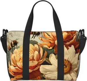 Travel Duffle Bag Chrysanthemum Bee Weekender Overnight Bags Luggage Bag for Women Men Waterproof Sports Gym Bag Hand Bag with Shoulder Strap