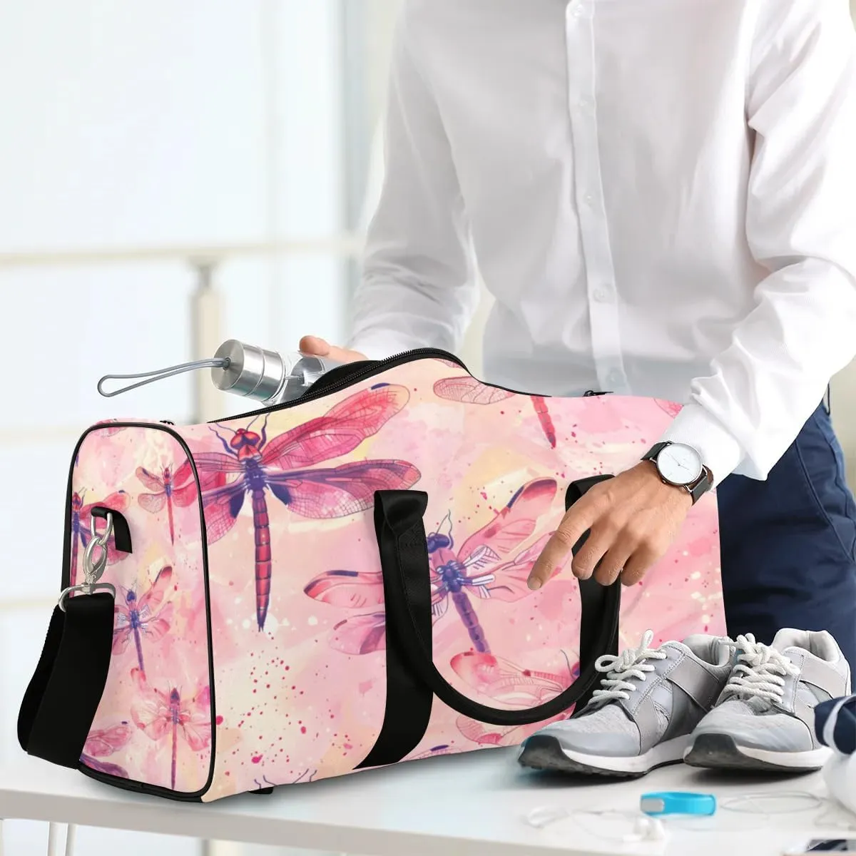 Travel Duffle Bag Dragonfly Themed Gym Bags for Men Women Travel Duffel Bags with Adjustable Shoulder Strap Carry On Weekender Bag