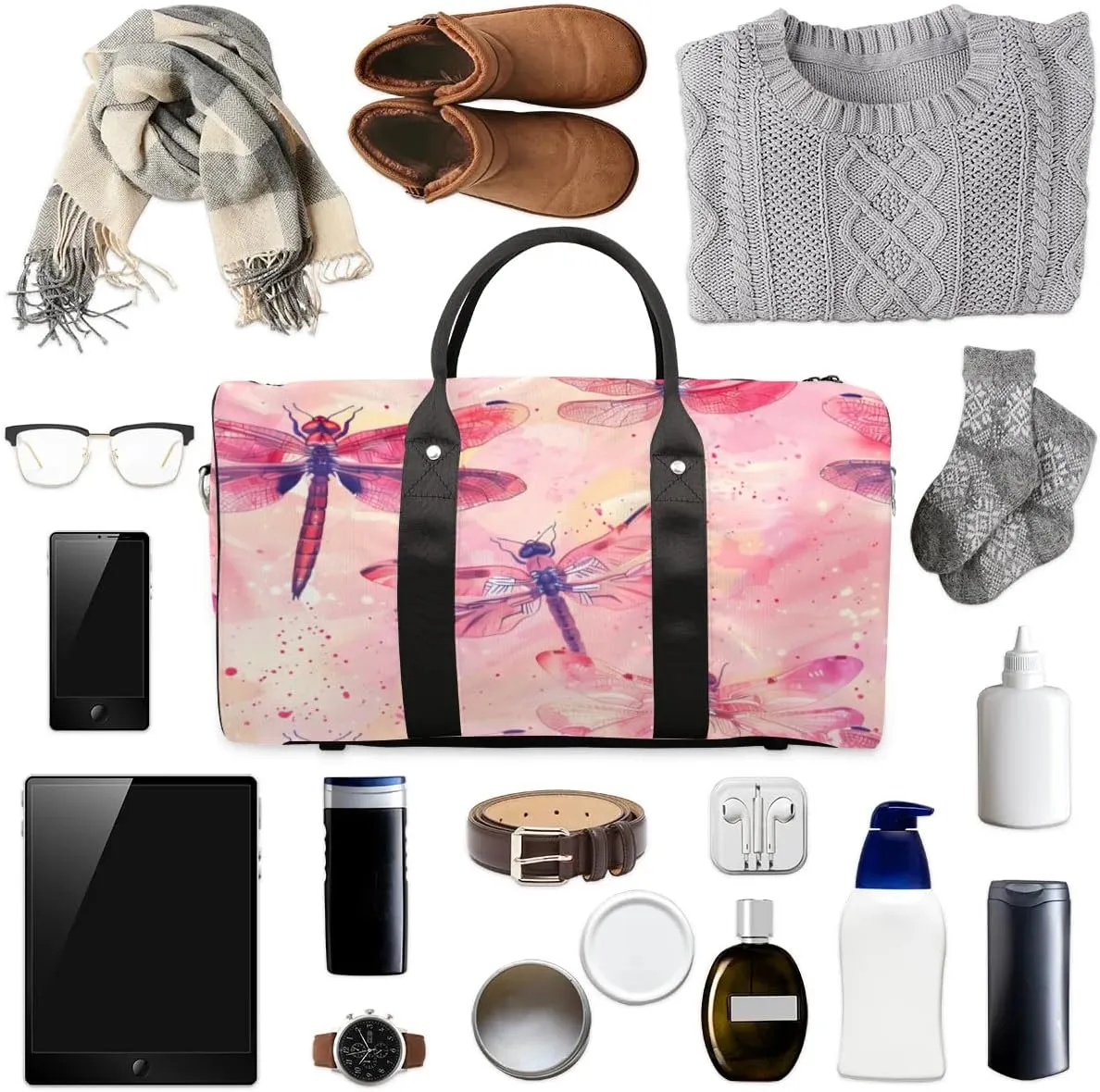 Travel Duffle Bag Dragonfly Themed Gym Bags for Men Women Travel Duffel Bags with Adjustable Shoulder Strap Carry On Weekender Bag