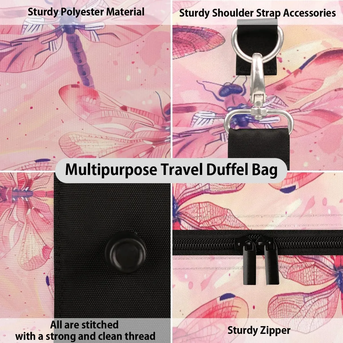 Travel Duffle Bag Dragonfly Themed Gym Bags for Men Women Travel Duffel Bags with Adjustable Shoulder Strap Carry On Weekender Bag