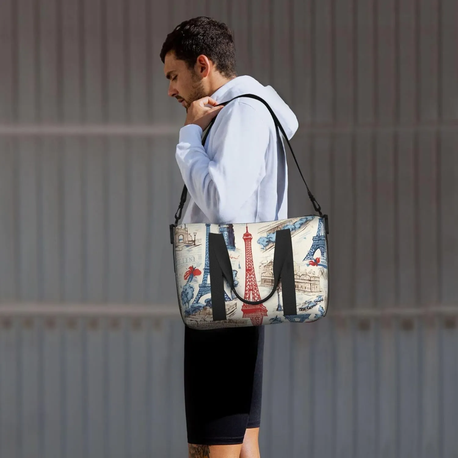 Travel Duffle Bag France Paris Eiffel Tower Weekender Overnight Bags Luggage Bag for Women Men Waterproof Sports Gym Bag Hand Bag with Shoulder Strap