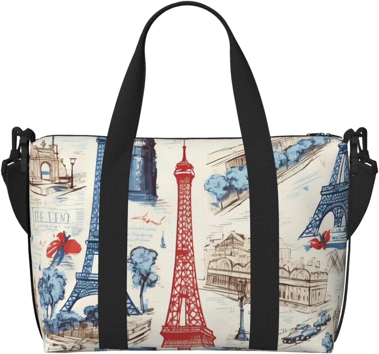 Travel Duffle Bag France Paris Eiffel Tower Weekender Overnight Bags Luggage Bag for Women Men Waterproof Sports Gym Bag Hand Bag with Shoulder Strap