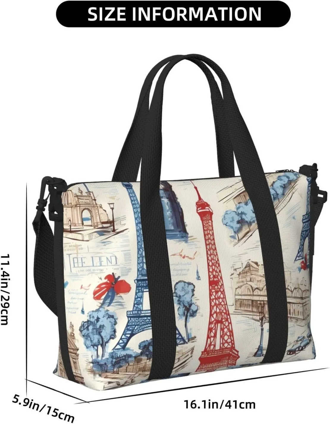 Travel Duffle Bag France Paris Eiffel Tower Weekender Overnight Bags Luggage Bag for Women Men Waterproof Sports Gym Bag Hand Bag with Shoulder Strap