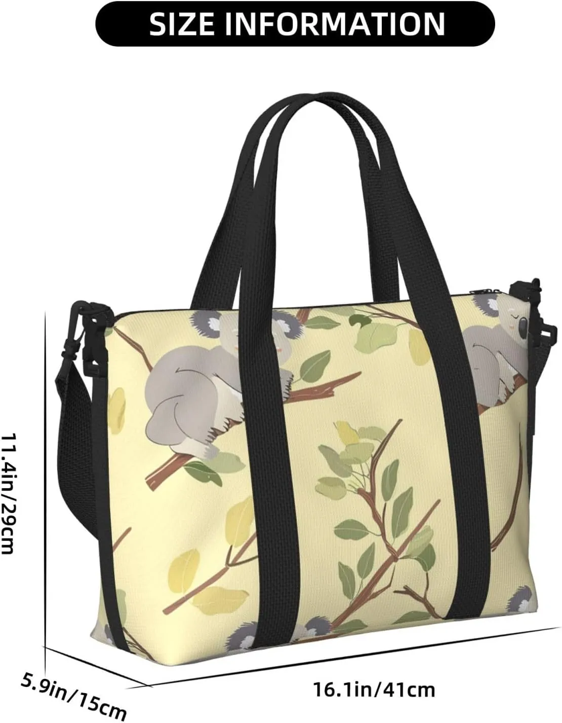 Travel Duffle Bag Koala Leaves Weekender Overnight Bags Luggage Bag for Women Men Waterproof Sports Gym Bag Hand Bag with Shoulder Strap