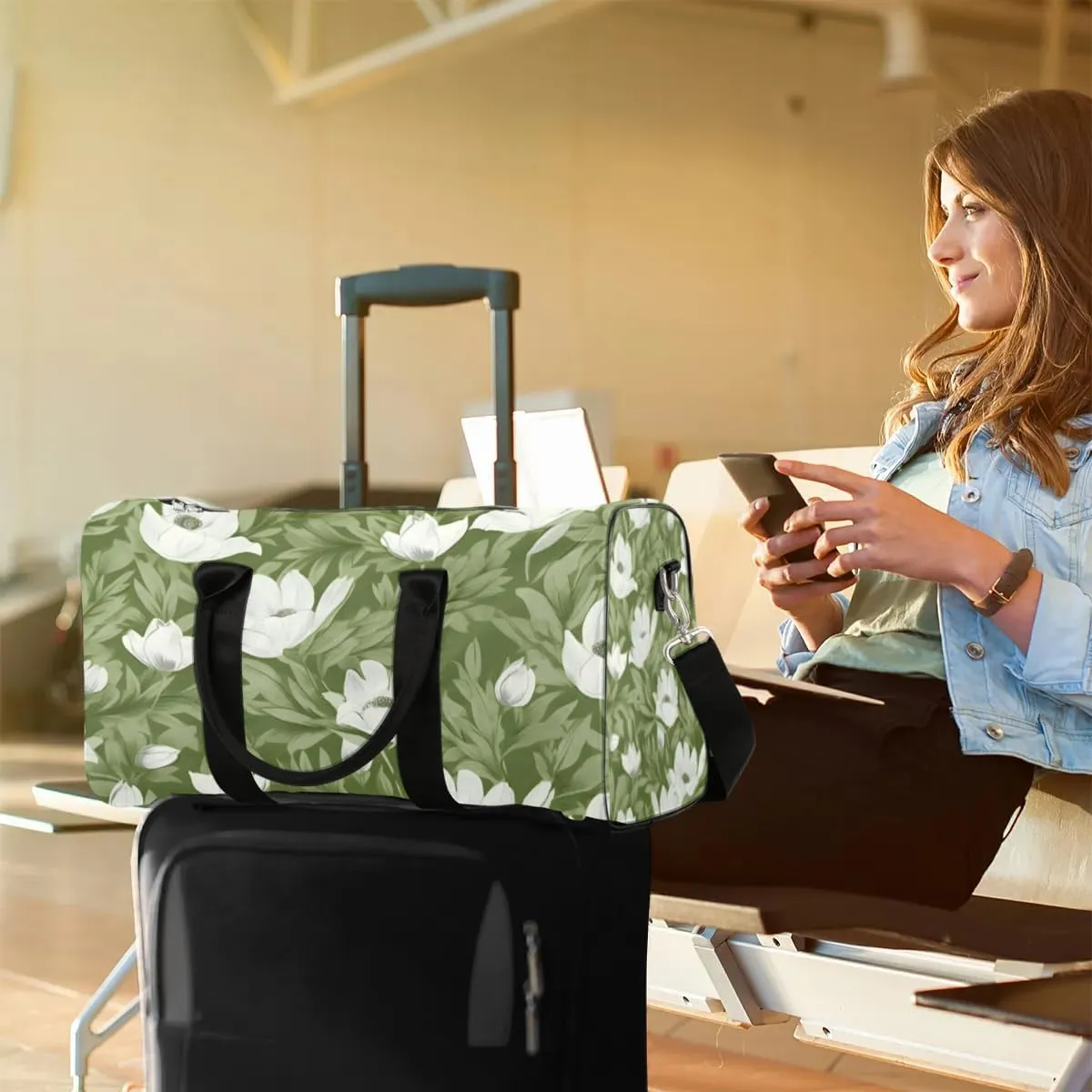 Travel Duffle Bag Leaf Flower Gym Bags for Men Women Travel Duffel Bags with Adjustable Shoulder Strap Carry On Weekender Bag