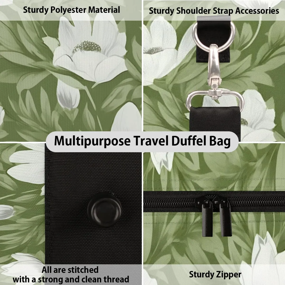 Travel Duffle Bag Leaf Flower Gym Bags for Men Women Travel Duffel Bags with Adjustable Shoulder Strap Carry On Weekender Bag