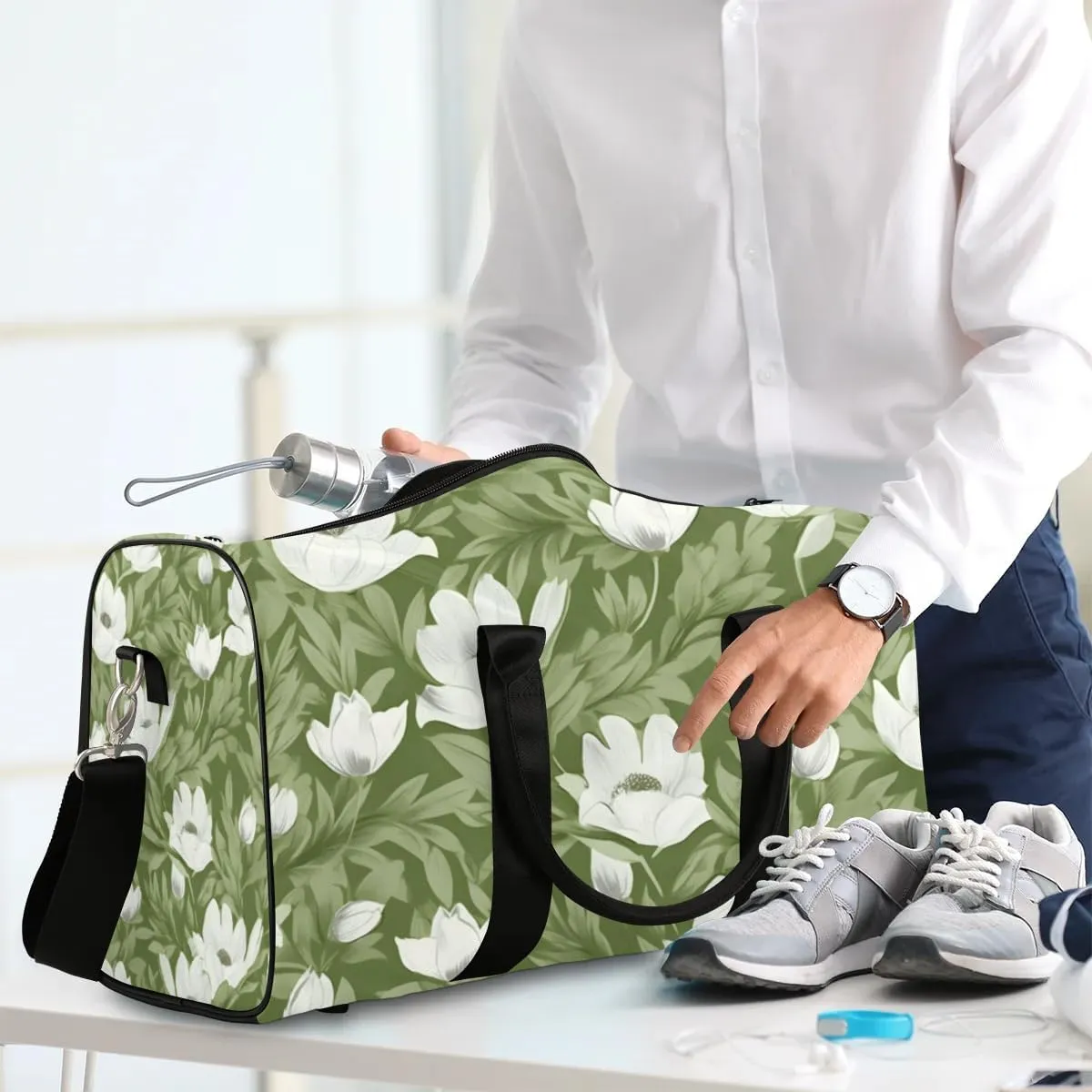 Travel Duffle Bag Leaf Flower Gym Bags for Men Women Travel Duffel Bags with Adjustable Shoulder Strap Carry On Weekender Bag
