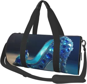 Travel Duffle Bag Lightweight Sports Gym Bag for Men Women Foldable Carry On Weekender Overnight Bag Blue Crystal Shoes Canvas Sport Duffel Bag for Yoga Business Trip, Black, One Size